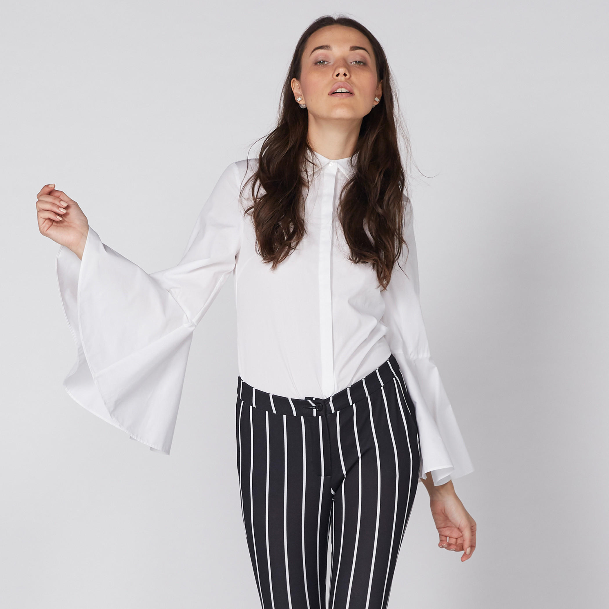 Flared Sleeves Shirt with Complete Placket-women-clothing-shirtsandblouses-shirts-image-3