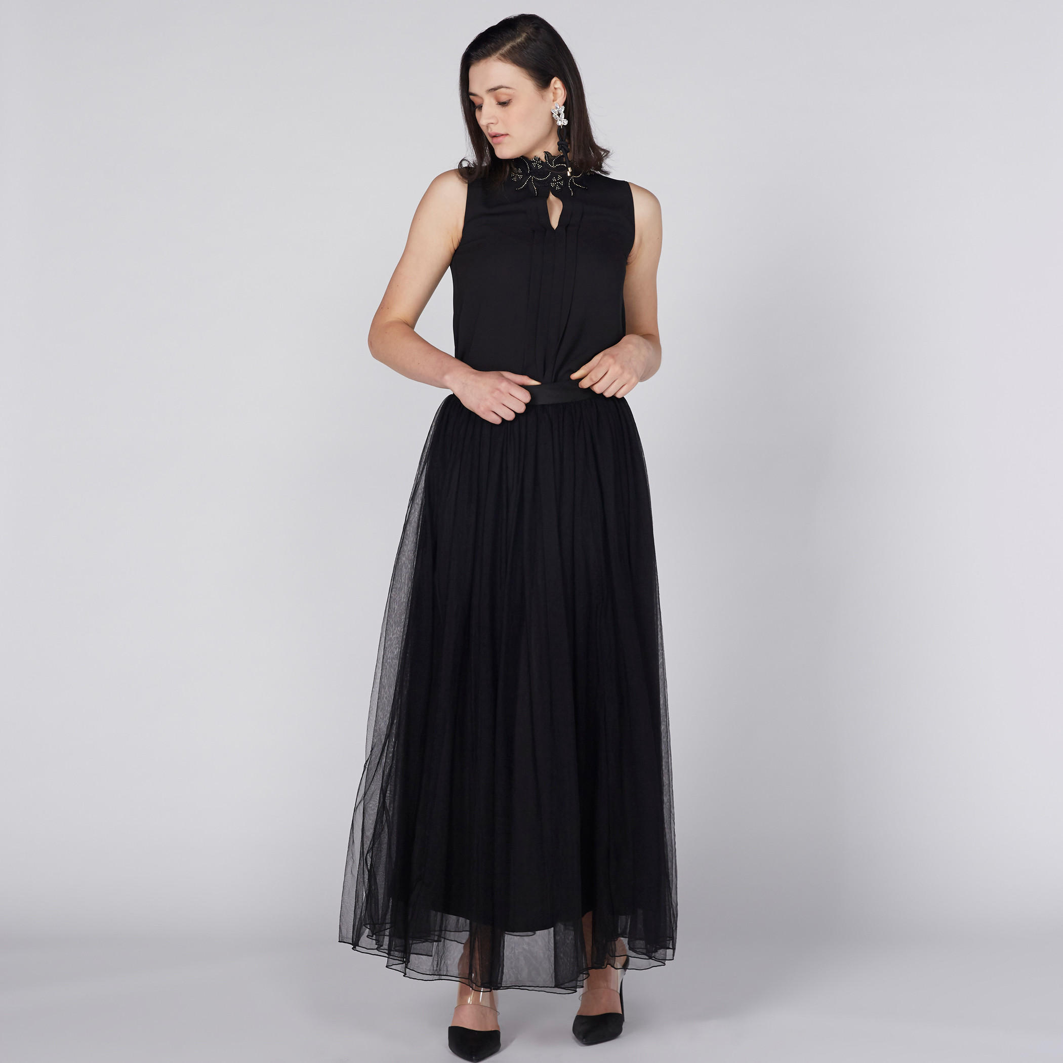 تنورة ماكسي بتفاصيل شبكية وسحّاب إغلاق-women-clothing-bottoms-skirts-image-1