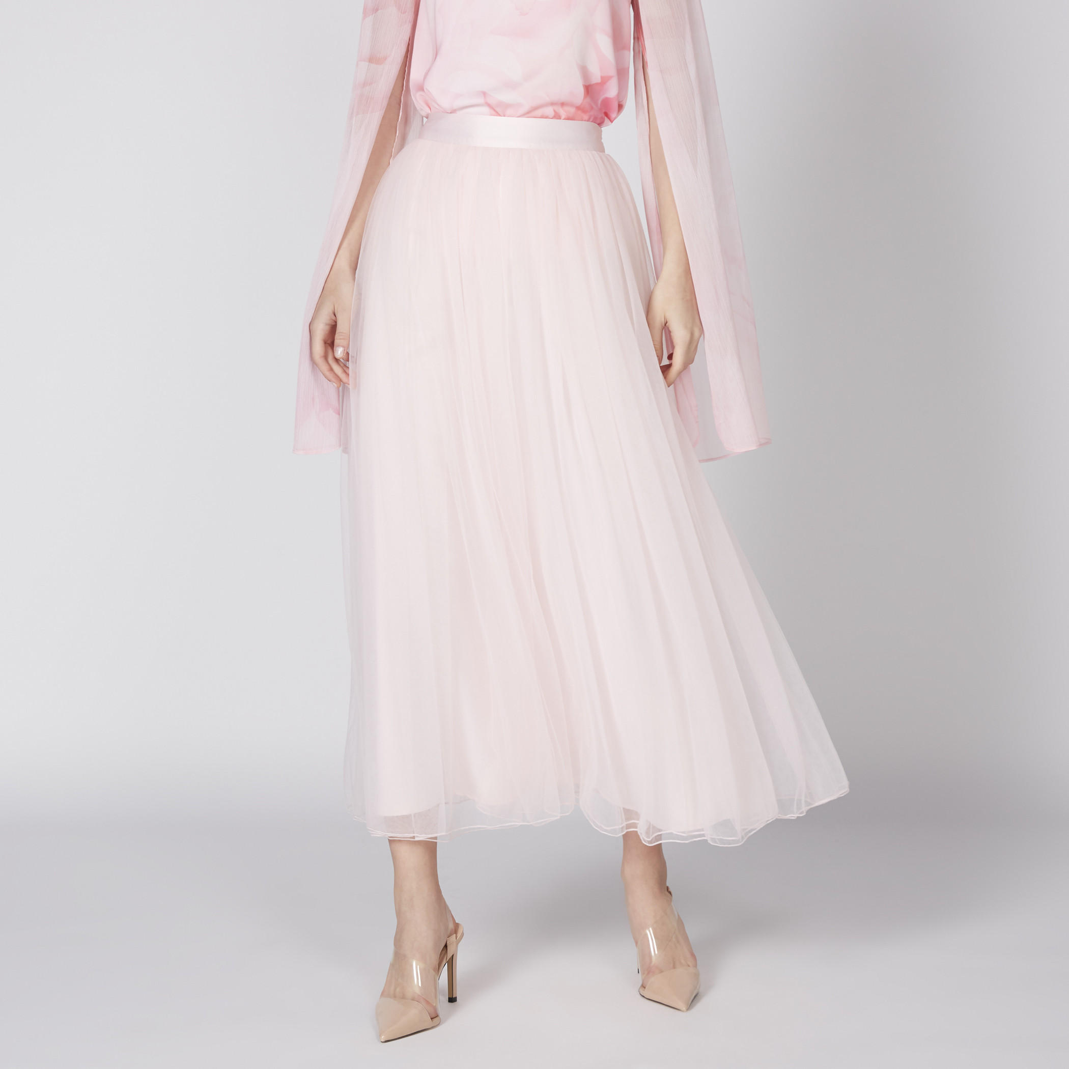تنورة طويلة بخصر مطّاطي وتفاصيل شبكية-women-clothing-bottoms-skirts-image-1