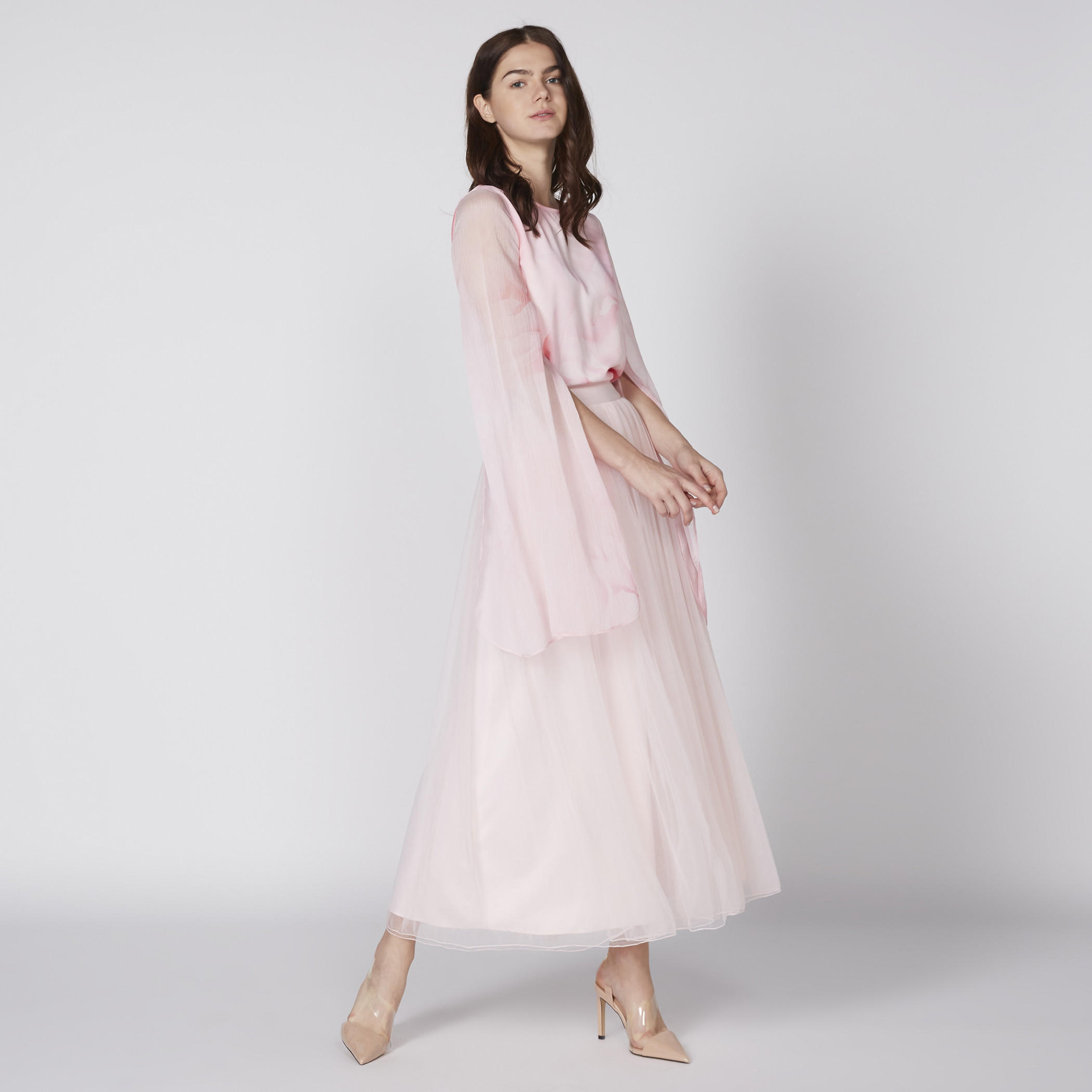 تنورة طويلة بخصر مطّاطي وتفاصيل شبكية-women-clothing-bottoms-skirts-image-2