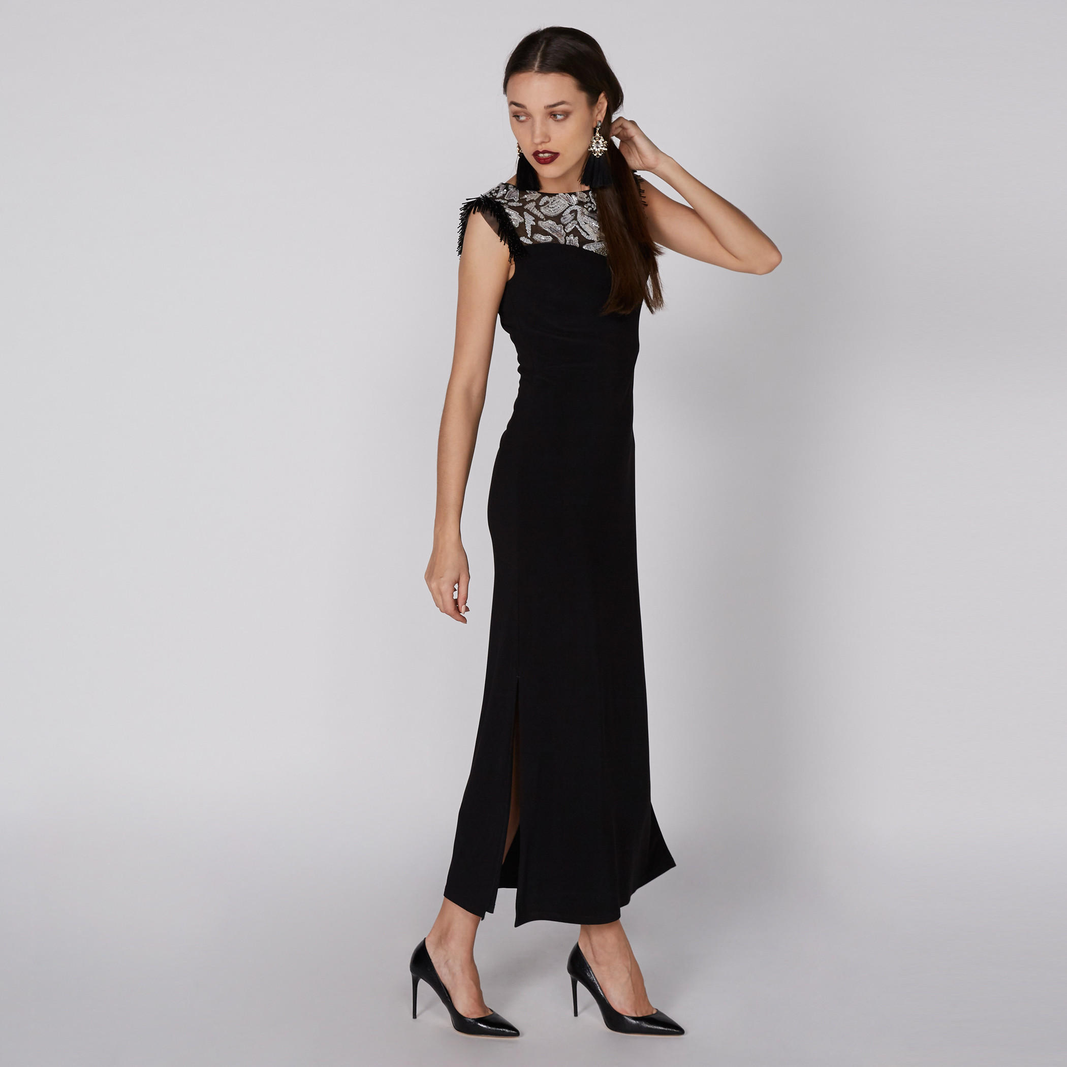 Embellished Sleeveless Maxi Dress with Keyhole Closure-women-clothing-dresses-image-1