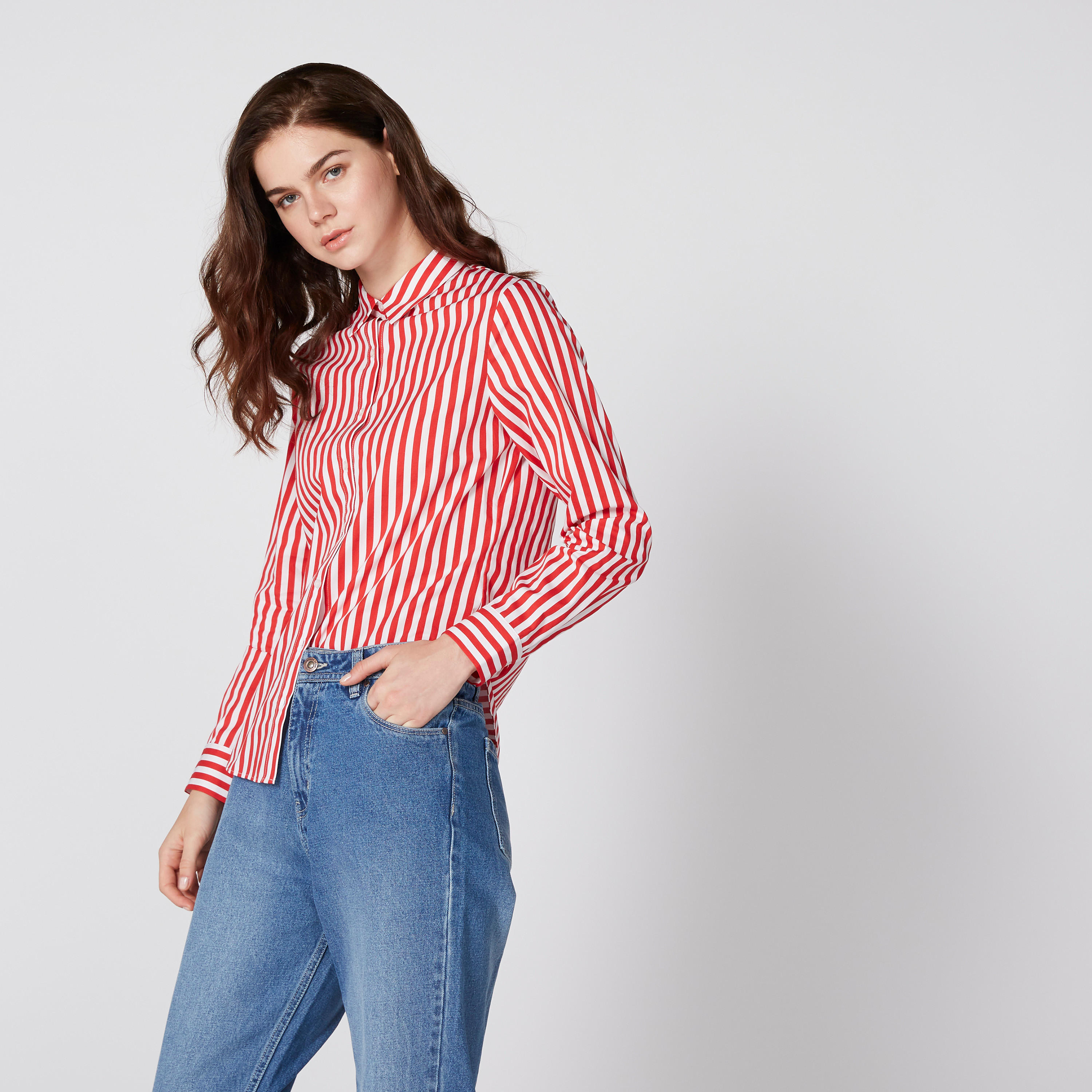 Striped Shirt with Long Sleeves and Complete Placket-women-clothing-shirtsandblouses-shirts-image-1