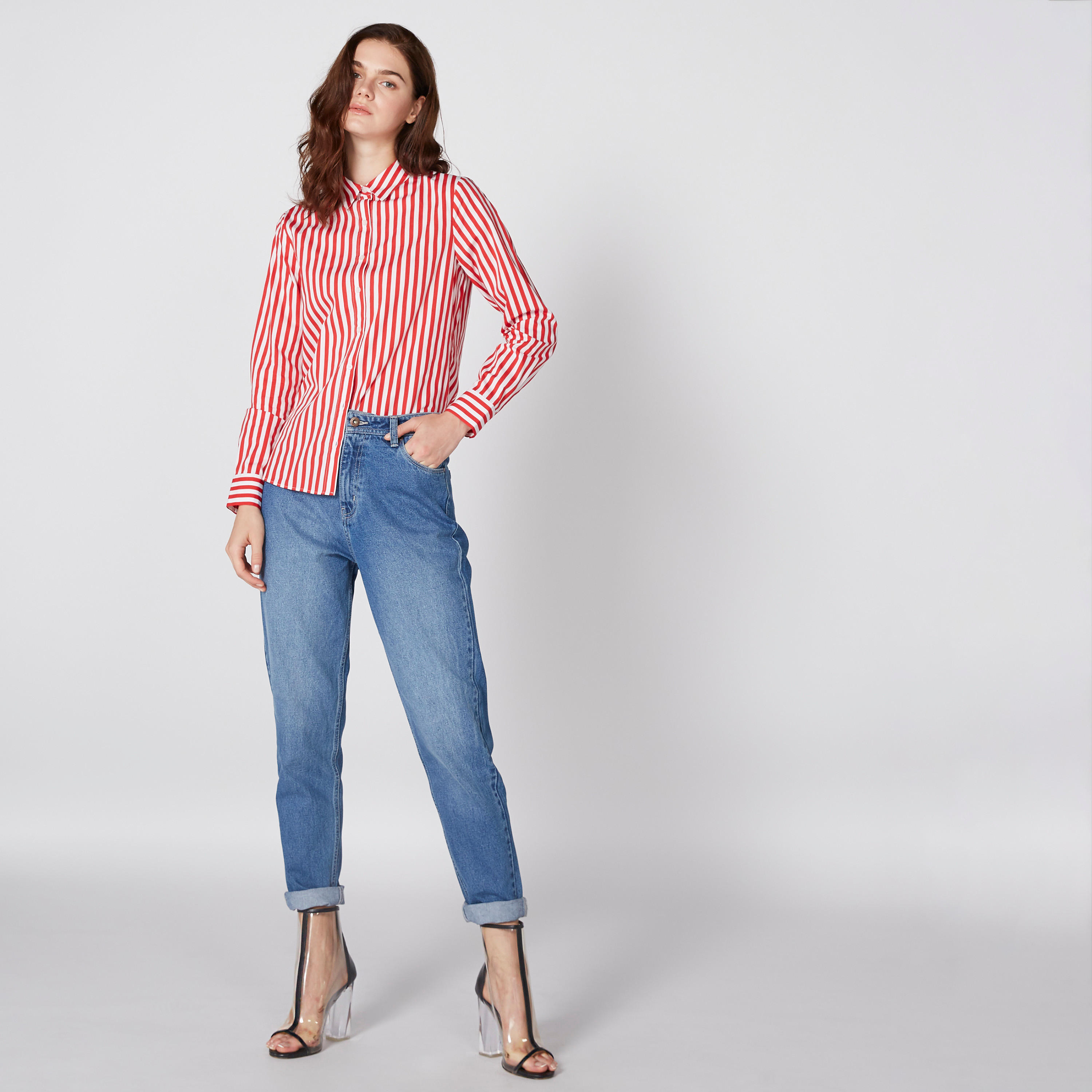 Striped Shirt with Long Sleeves and Complete Placket-women-clothing-shirtsandblouses-shirts-image-3