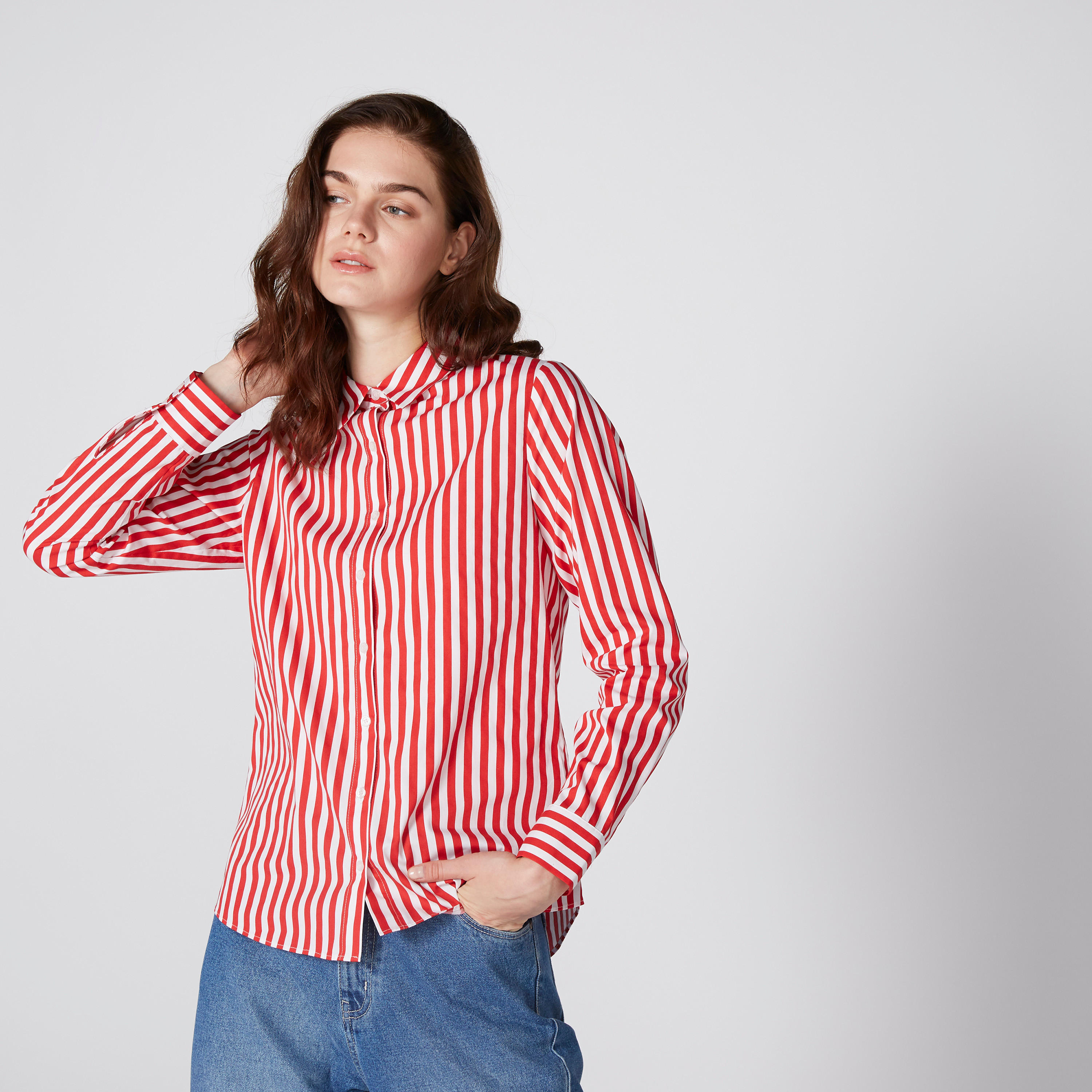 Striped Shirt with Long Sleeves and Complete Placket-women-clothing-shirtsandblouses-shirts-image-5