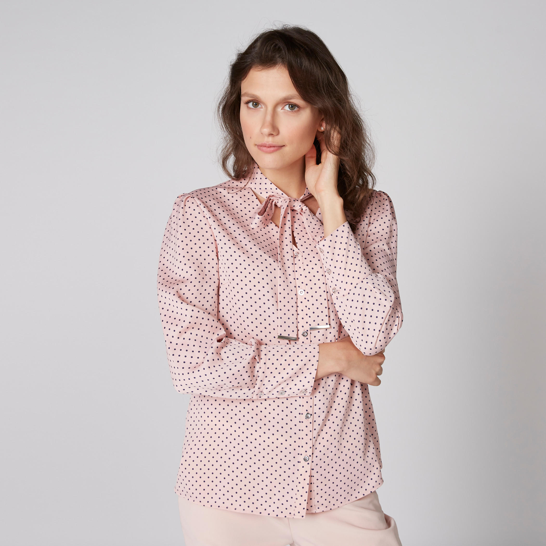 Polka Dot Printed Shirt with Long Sleeves and Complete Placket-women-clothing-shirtsandblouses-shirts-image-3