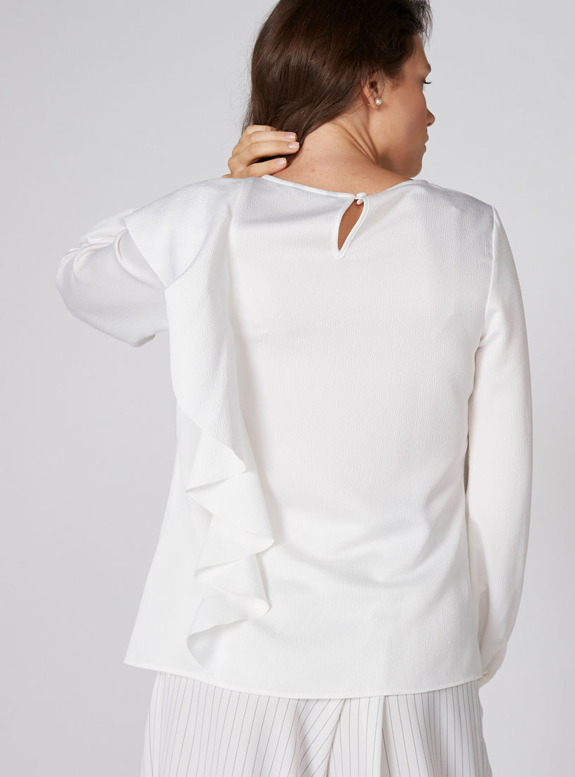 بلوزة بياقة مستديرة وأكمام طويلة وكشكش-women-clothing-shirtsandblouses-blouses-image-2