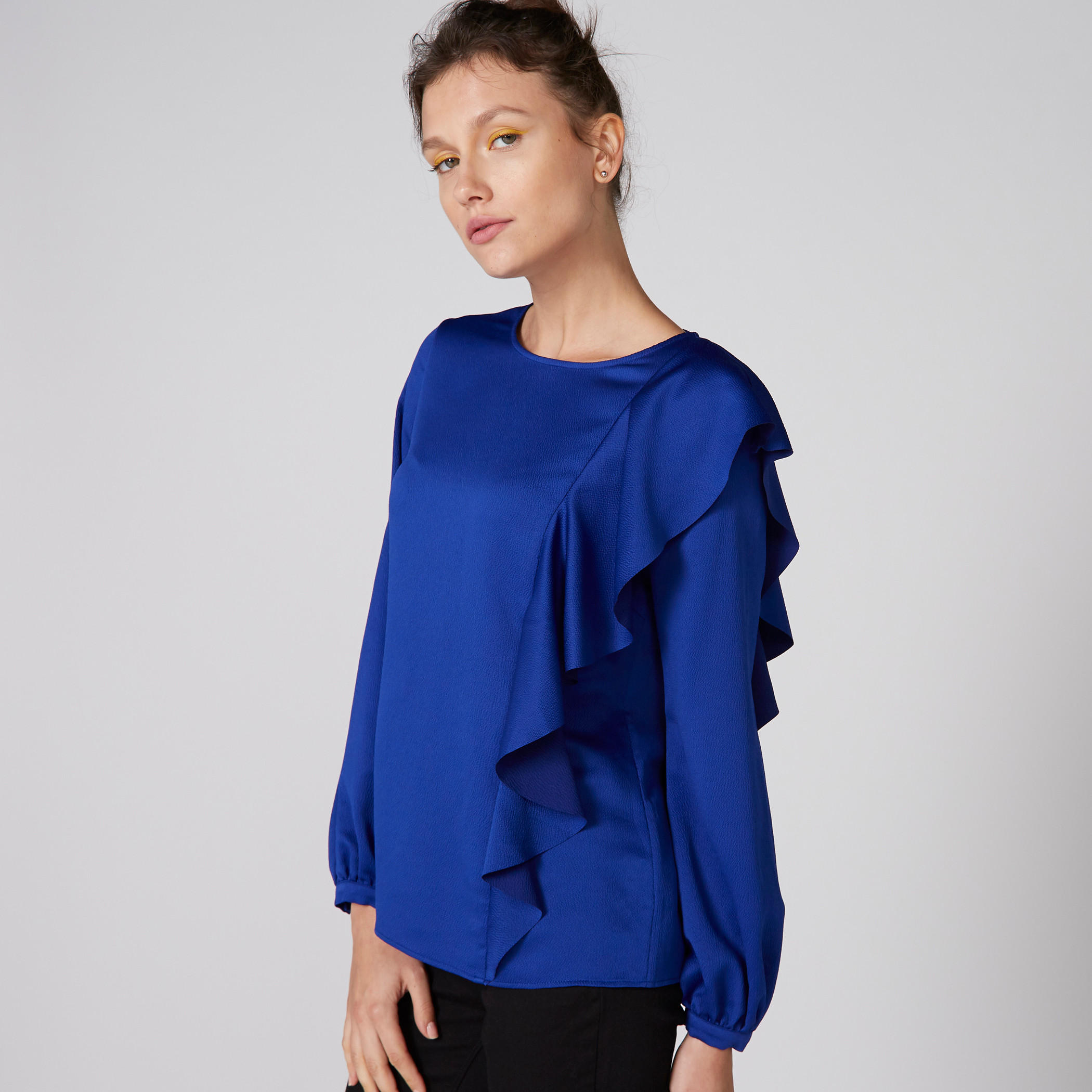 Round Neck Top with Long Sleeves and Side Ruffle Detail-women-clothing-shirtsandblouses-blouses-image-3