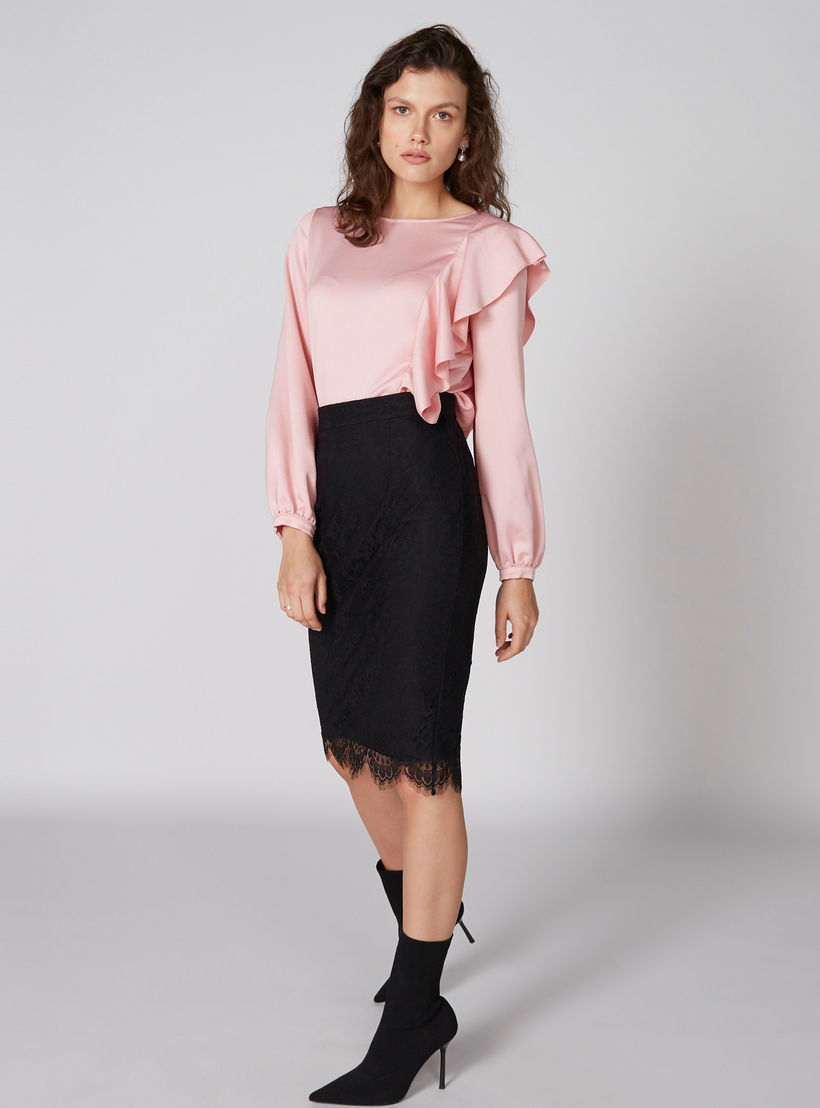 بلوزة بياقة مستديرة وأكمام طويلة وكشكش-women-clothing-shirtsandblouses-blouses-image-3