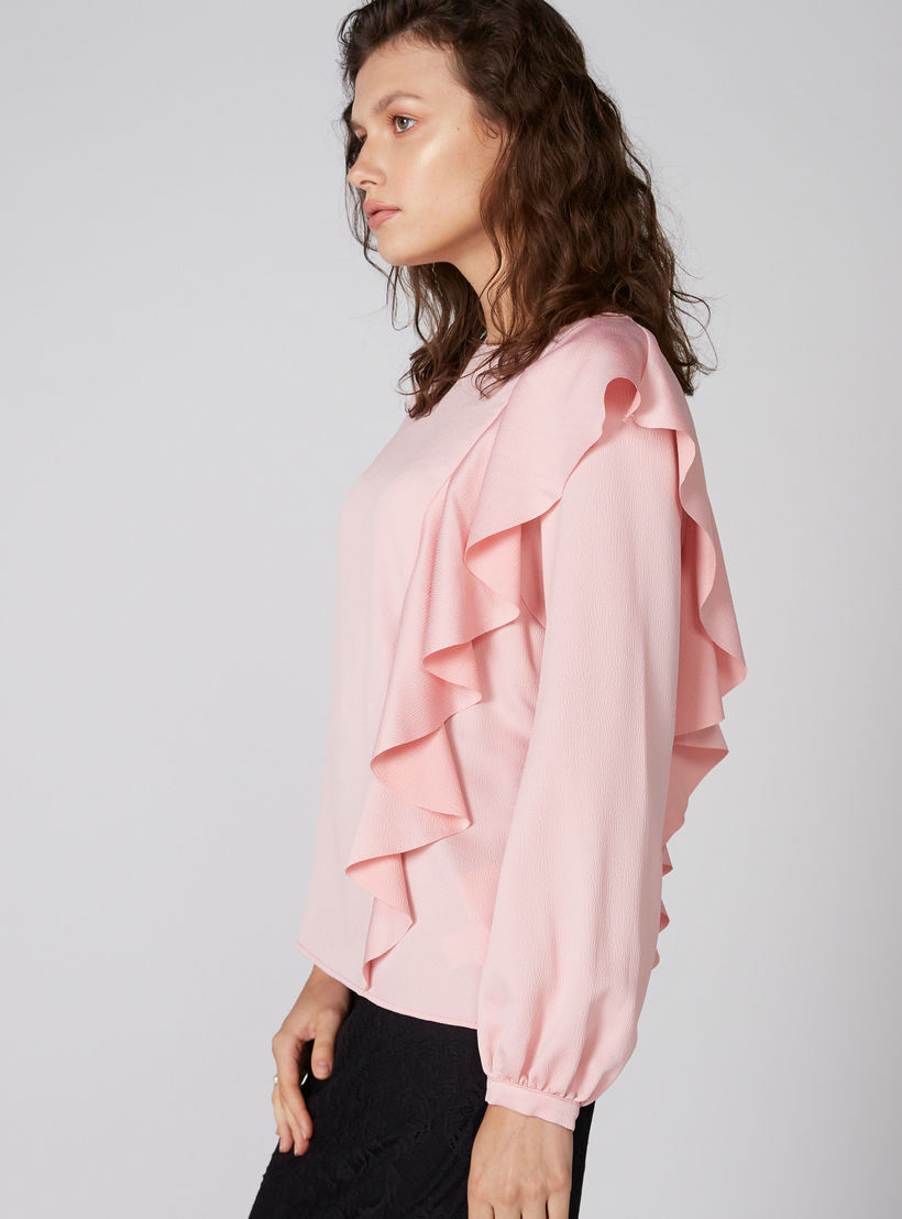 بلوزة بياقة مستديرة وأكمام طويلة وكشكش-women-clothing-shirtsandblouses-blouses-image-4