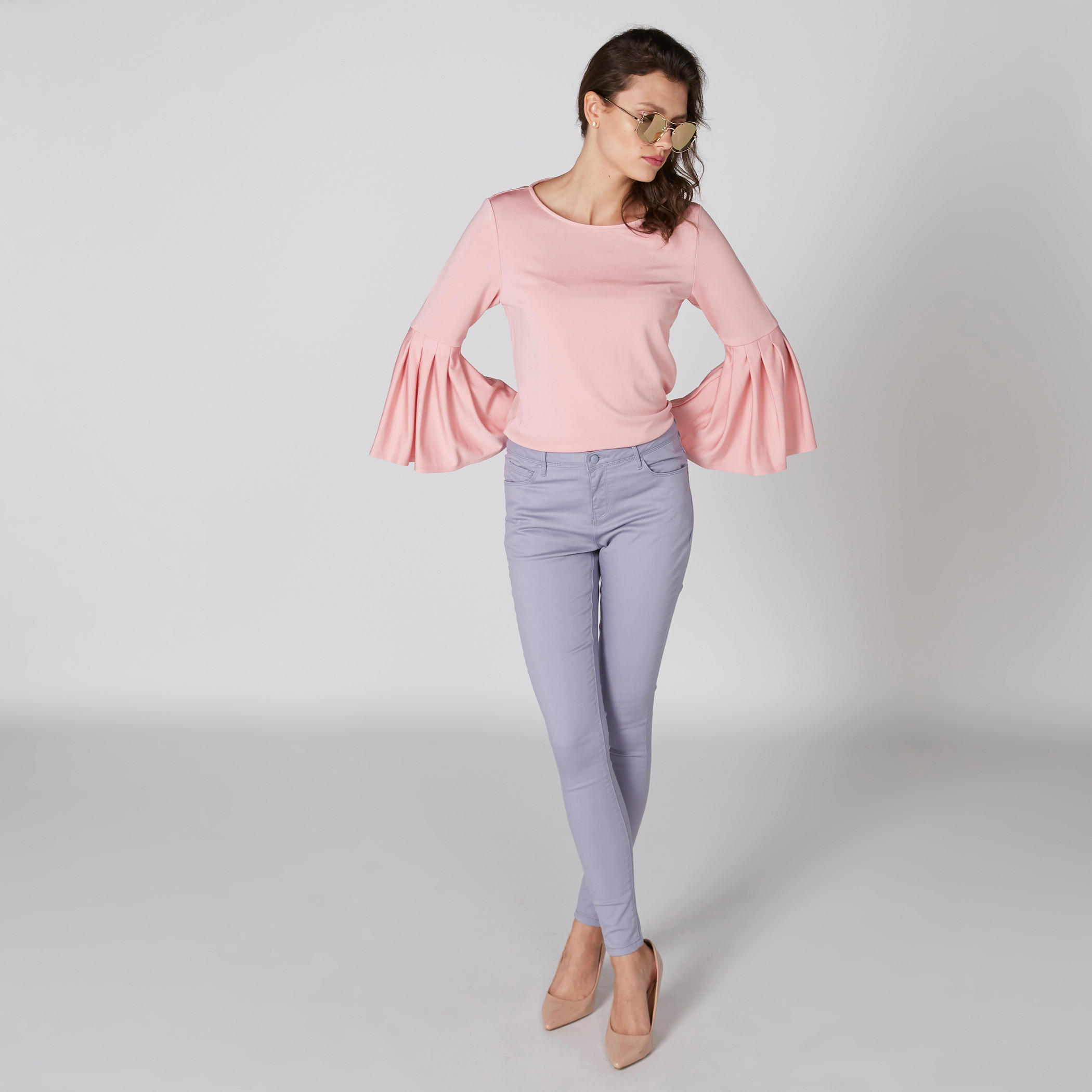بلوزة بياقة مستديرة وأكمام عريضة-women-clothing-shirtsandblouses-blouses-image-3
