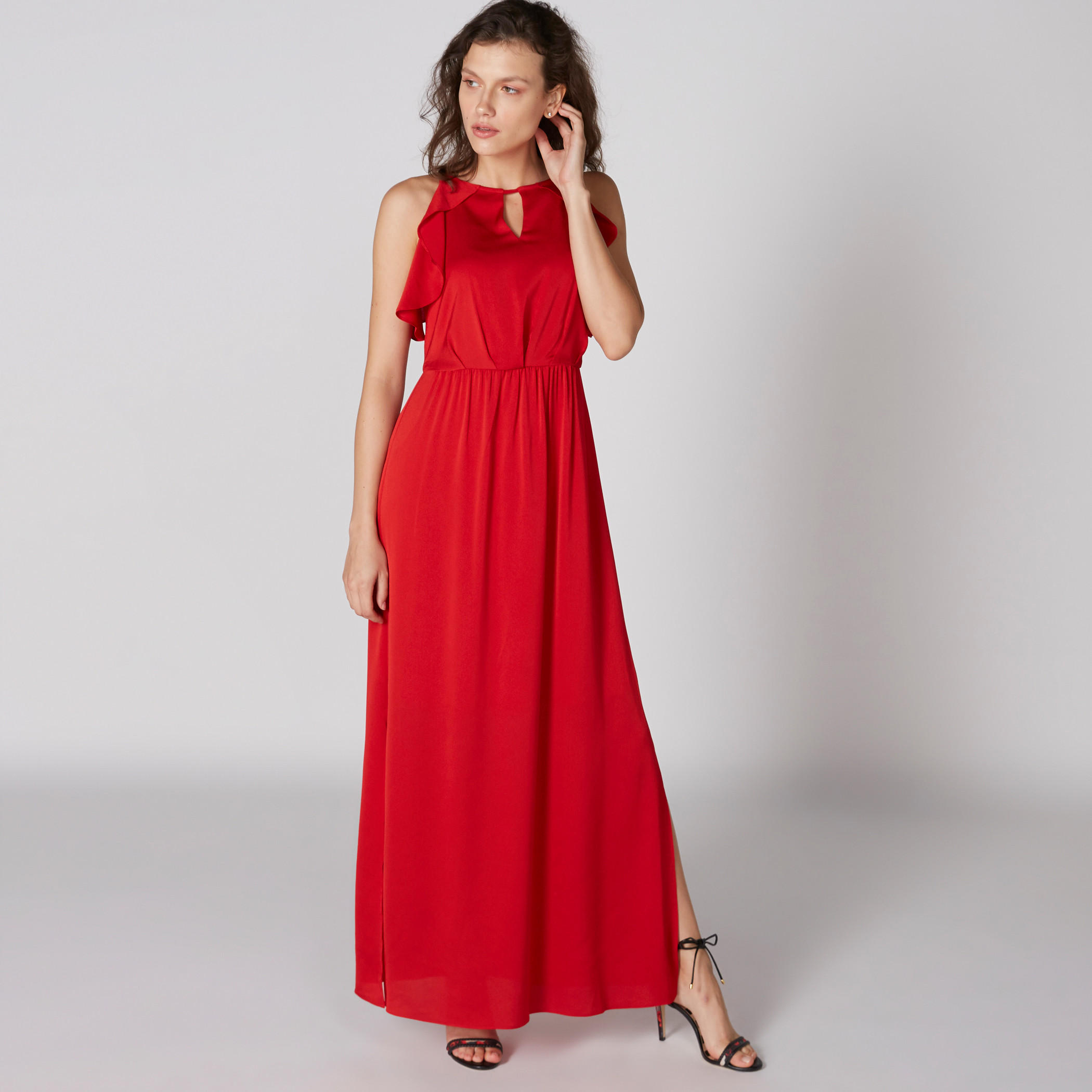 فستان ماكسي بلا أكمام بتفاصيل كشكش وفتحة جانبية-women-clothing-dresses-image-1