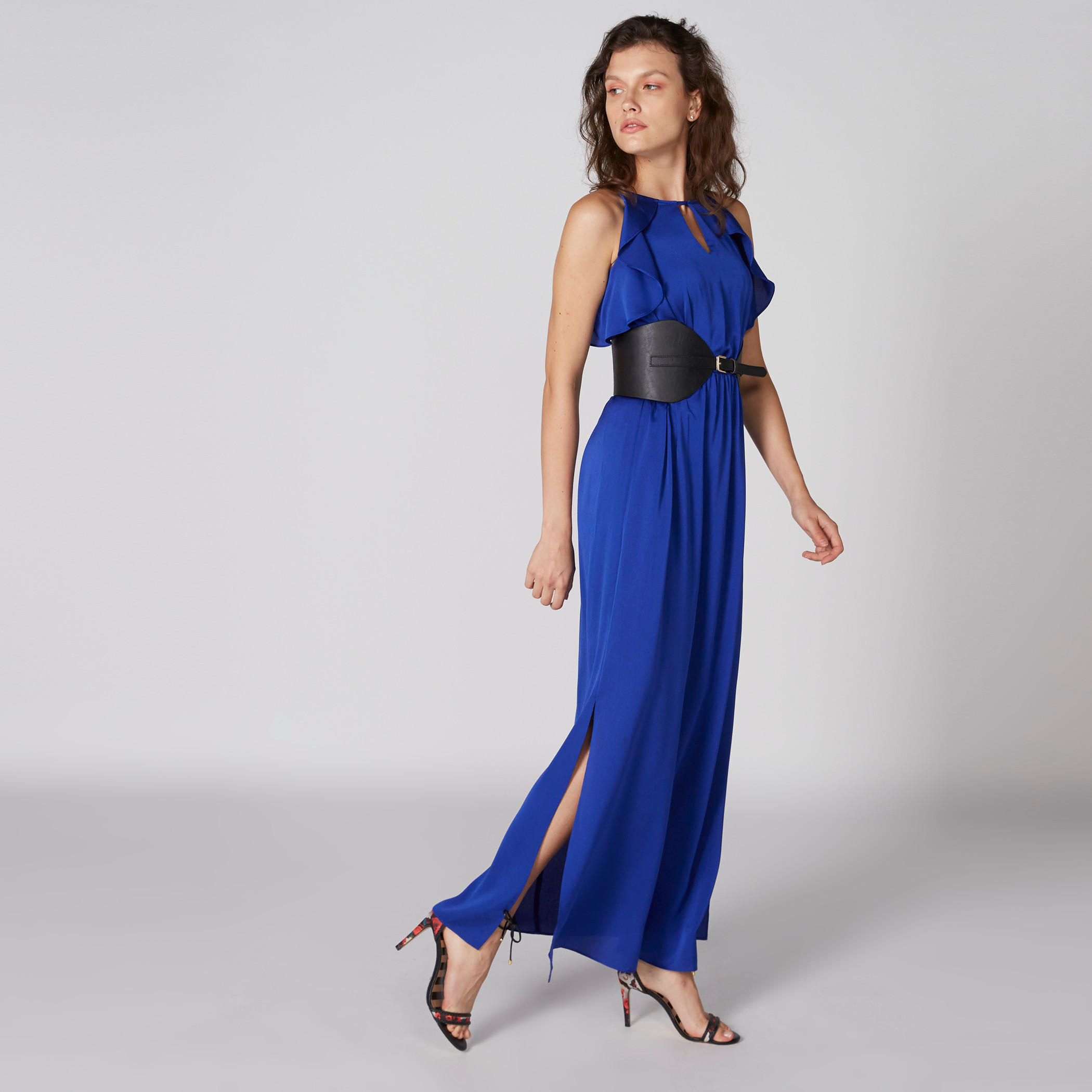 فستان ماكسي بكشكش وفتحة جانبية-women-clothing-dresses-image-1