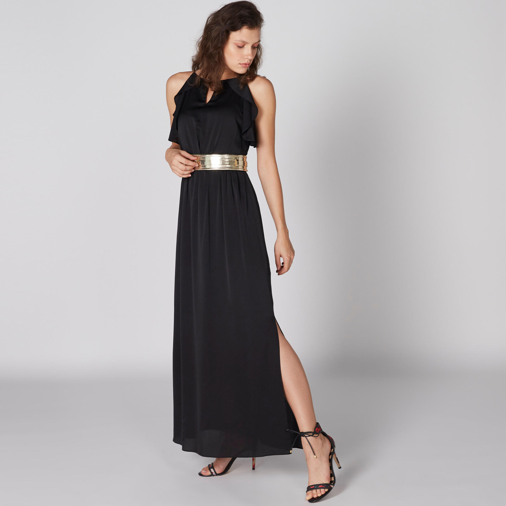 فستان ماكسي بلا أكمام بتفاصيل كشكش وفتحة جانبية-women-clothing-dresses-image-1