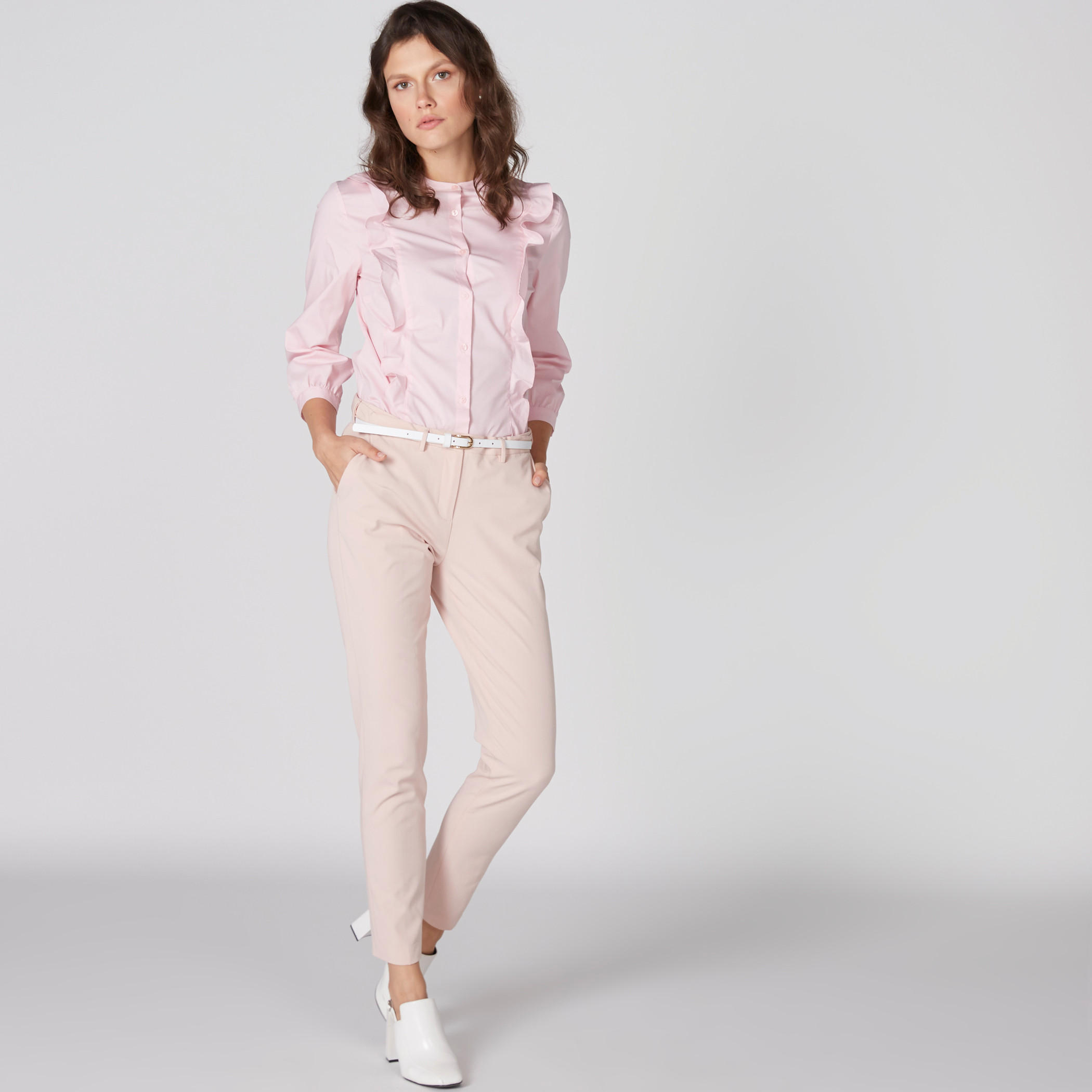 قميص بياقة ماندارين وأكمام طويلة وتفاصيل كشكش-women-clothing-shirtsandblouses-shirts-image-1