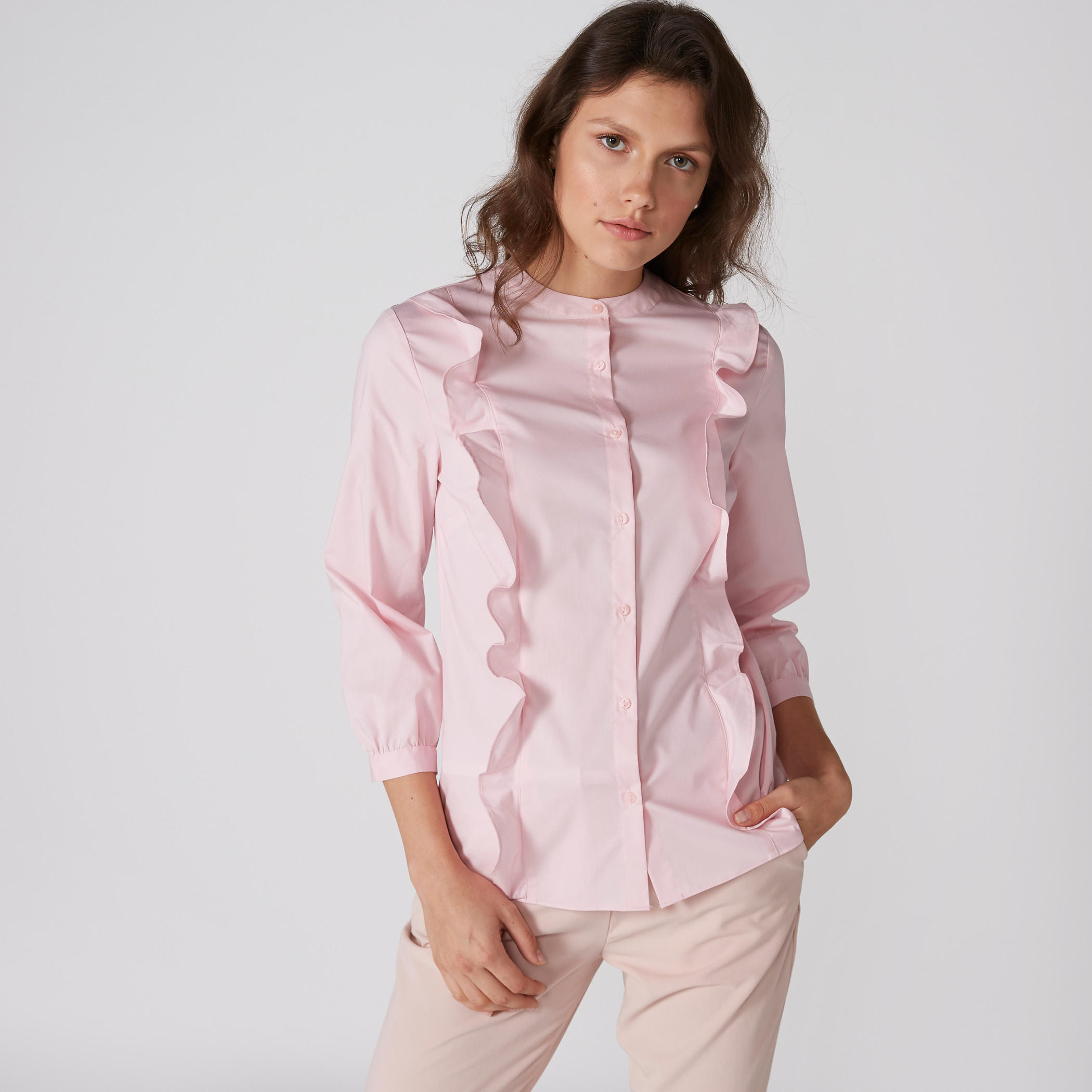 قميص بياقة ماندارين وأكمام طويلة وتفاصيل كشكش-women-clothing-shirtsandblouses-shirts-image-3