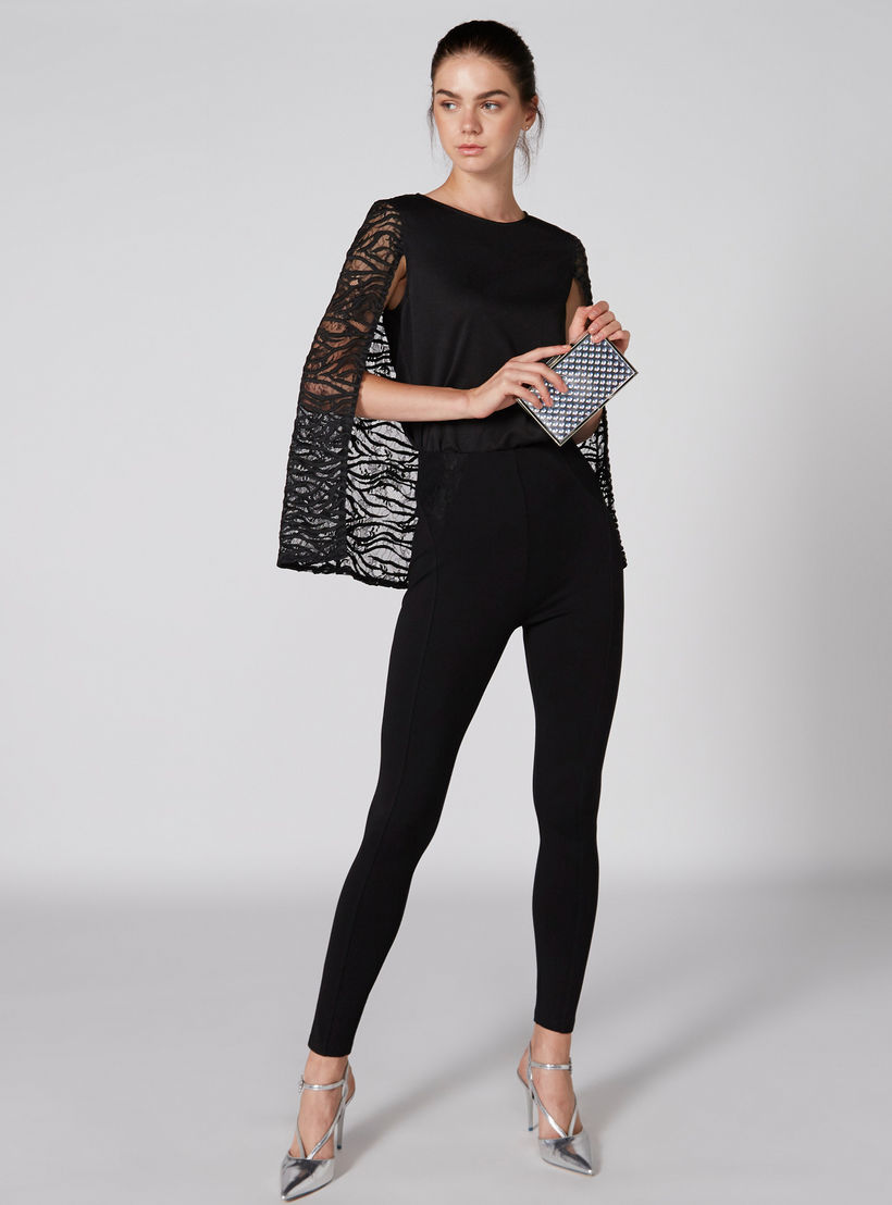 بلوزة كاب بياقة مستديرة وتفاصيل دانتيل-women-clothing-shirtsandblouses-blouses-image-2