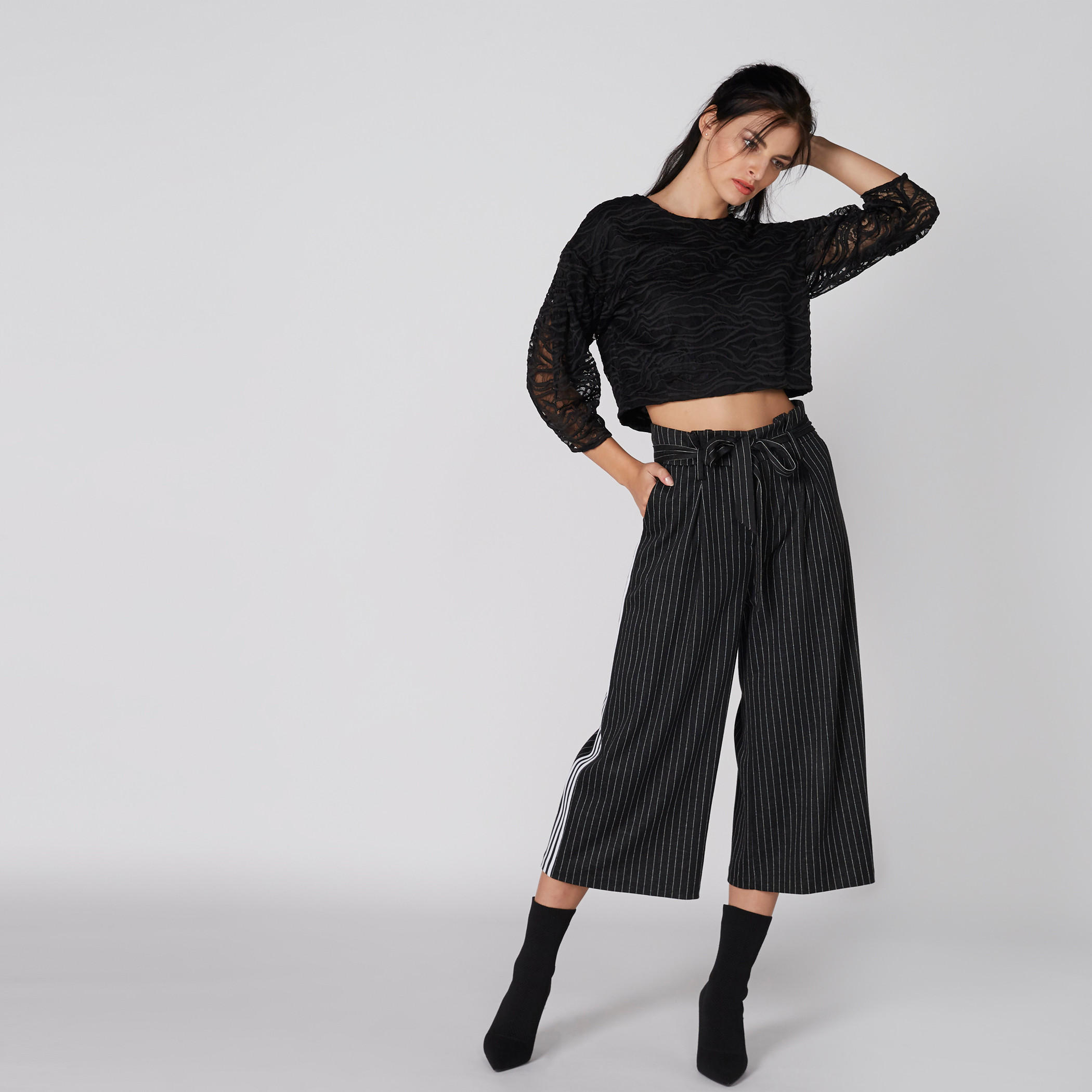 Lace Crop Top with Round Neck and 3/4 Sleeves-women-clothing-shirtsandblouses-blouses-image-3
