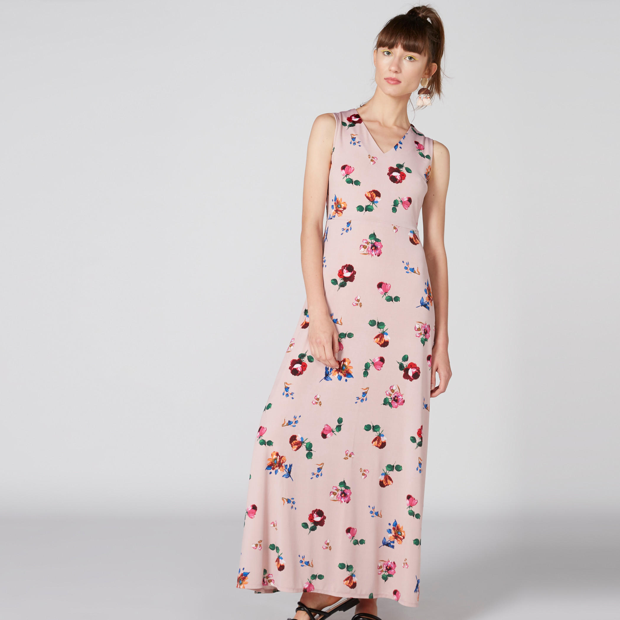 فستان طويل دون أكمام بياقة V وطبعات أزهار-women-clothing-dresses-image-1