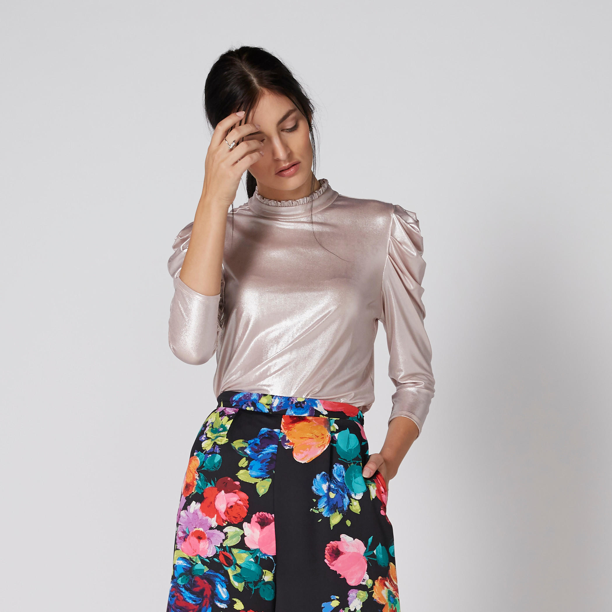 بلوزة بياقة عالية وأكمام طويلة ومشبك إغلاق ناعم-women-clothing-shirtsandblouses-blouses-image-1