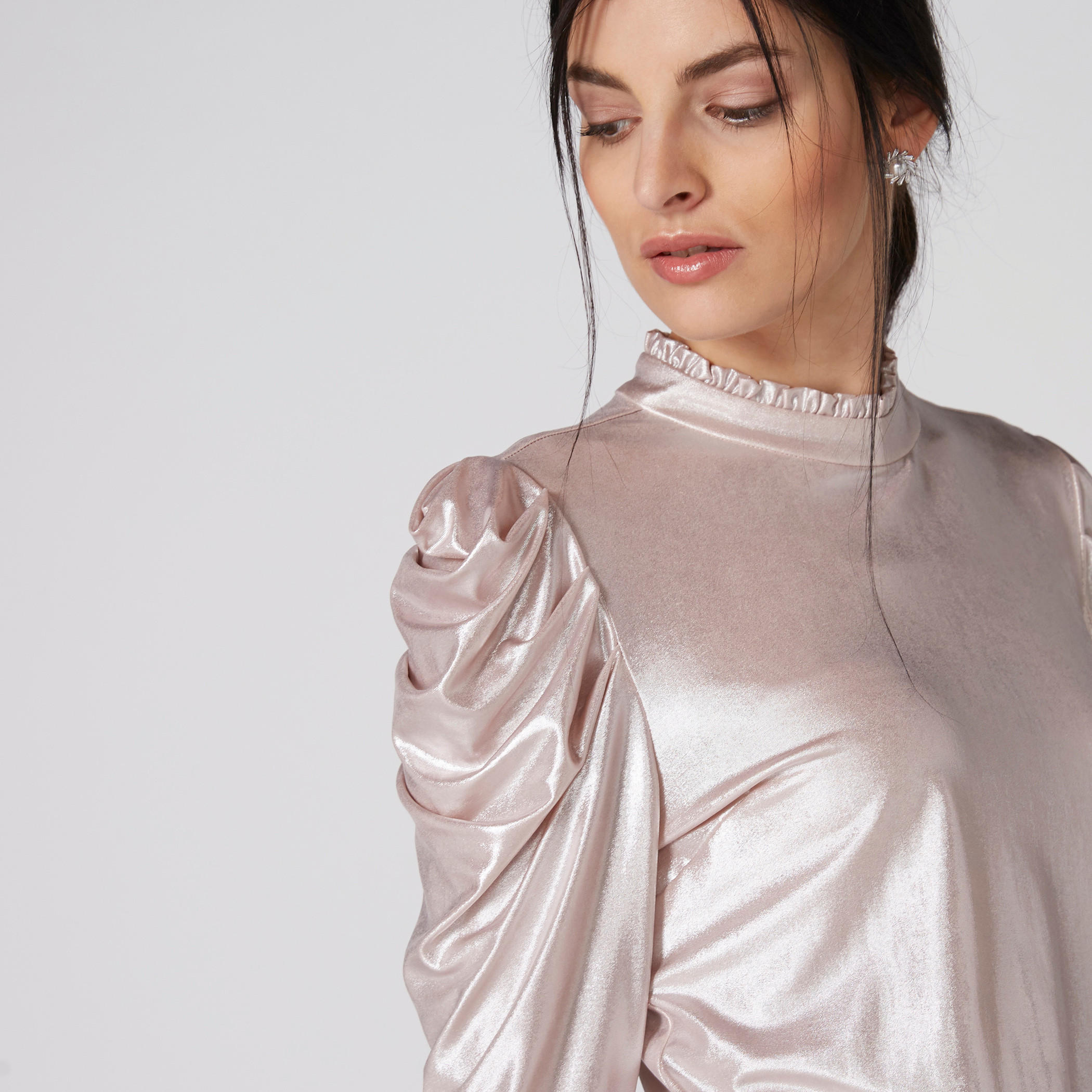 بلوزة بياقة عالية وأكمام طويلة ومشبك إغلاق ناعم-women-clothing-shirtsandblouses-blouses-image-4