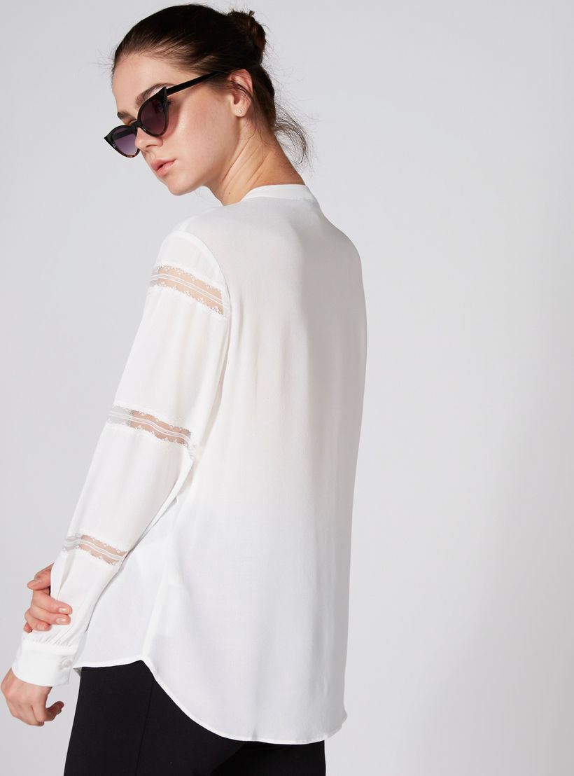 قميص بياقة ماندارين وتفاصيل دانتيل وأكمام طويلة-women-clothing-shirtsandblouses-shirts-image-1