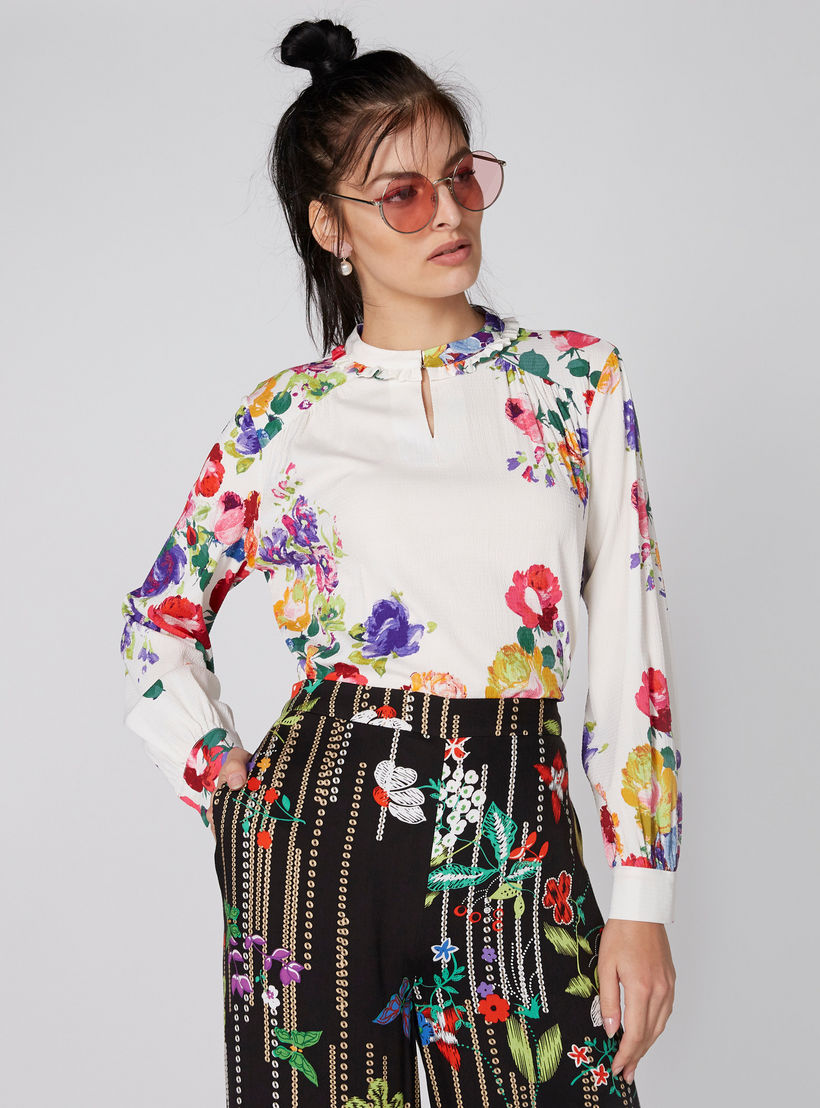 بلوزة بياقة ماندارين وأكمام طويلة وطبعات أزهار-women-clothing-shirtsandblouses-blouses-image-5