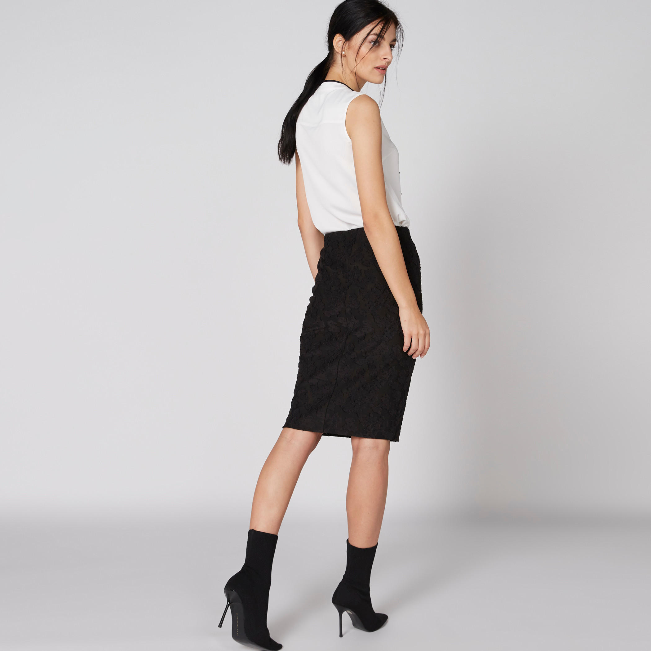 Lace Detail Pencil Midi Skirt with Elasticised Waistband-women-clothing-bottoms-skirts-image-2