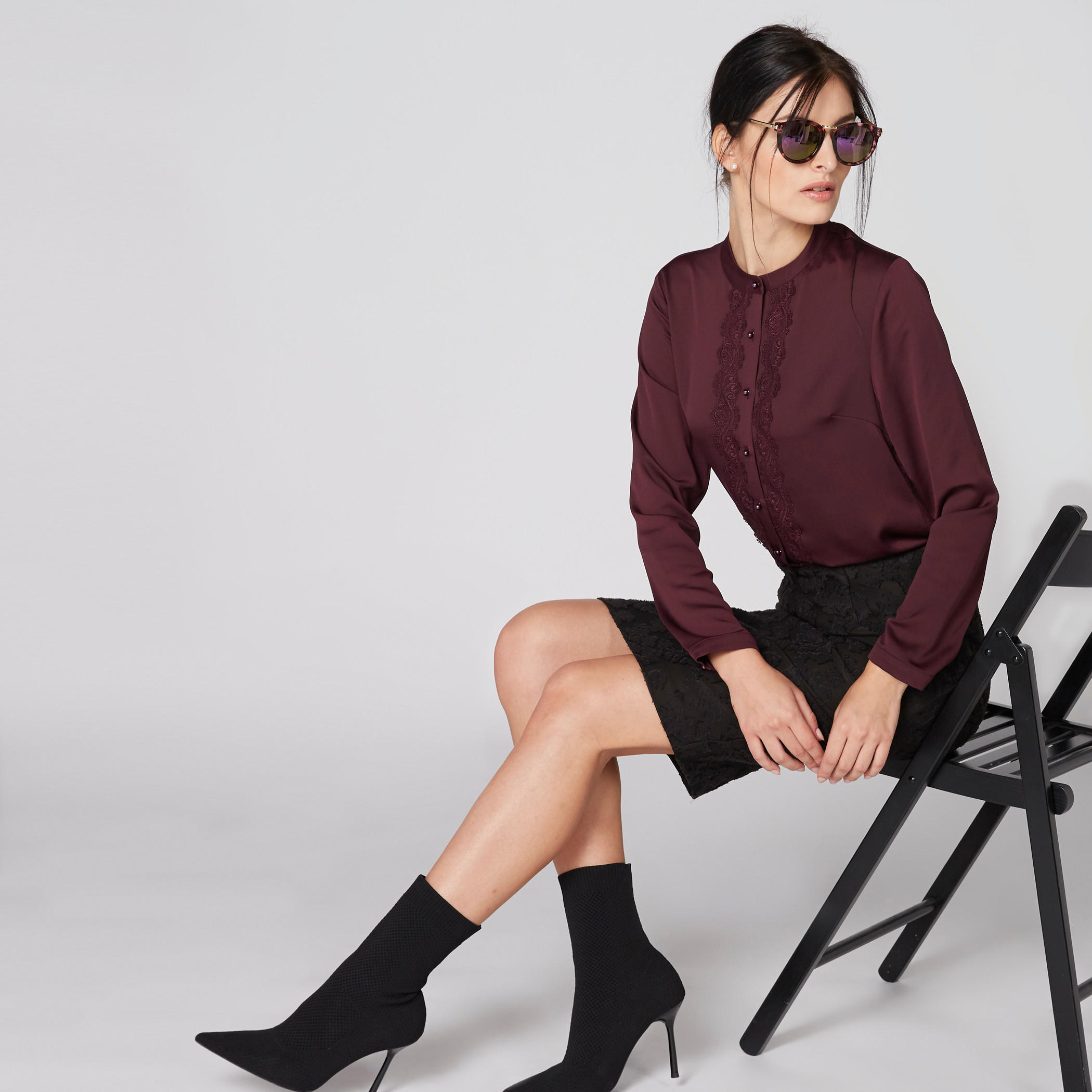قميص بياقة ماندارين وأكمام طويلة وتفاصيل دانتيل-women-clothing-shirtsandblouses-blouses-image-1