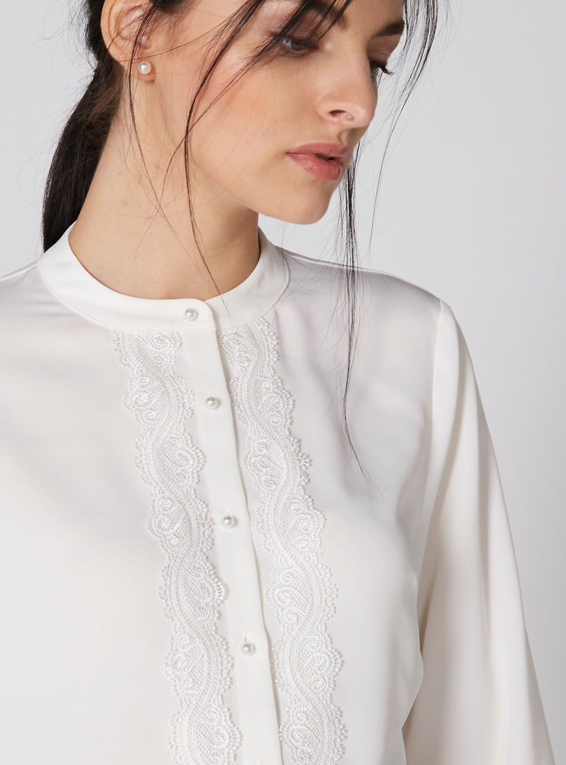 قميص بياقة ماندارين وأكمام طويلة وتفاصيل دانتيل-women-clothing-shirtsandblouses-shirts-image-1