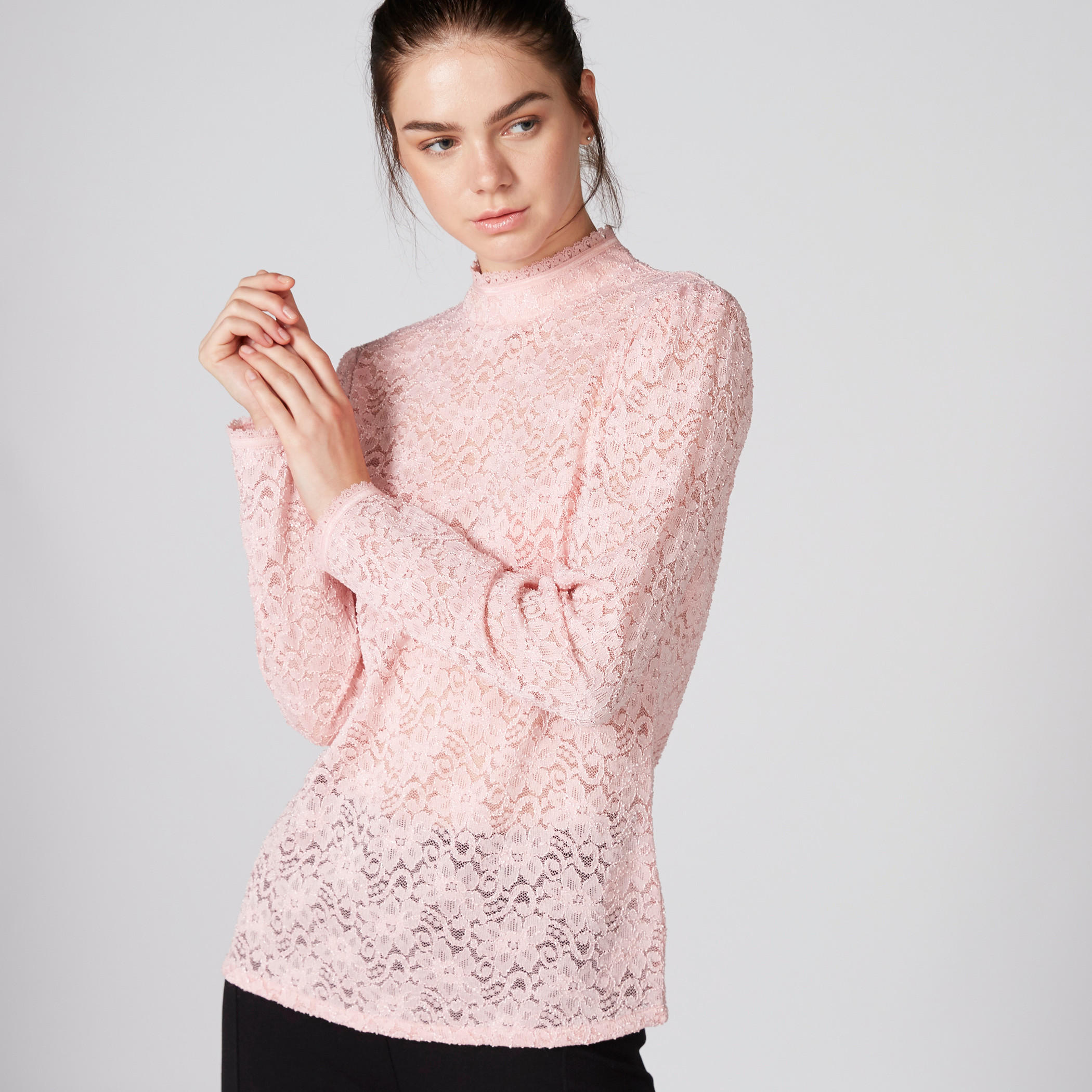 Lace Top with High Neck and Long Sleeves-women-clothing-shirtsandblouses-blouses-image-2