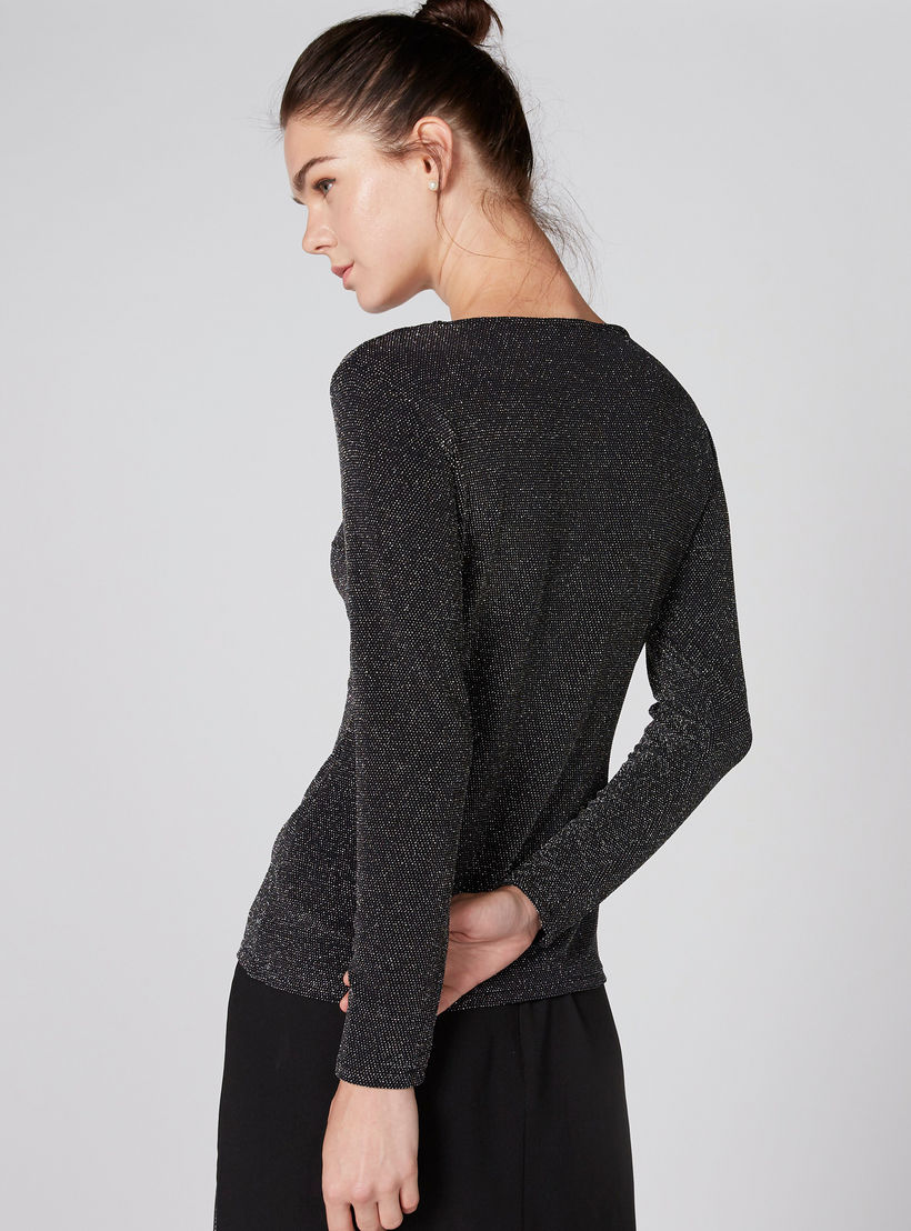 Textured Top with Round Neck and Long Sleeves-women-clothing-shirtsandblouses-blouses-image-1