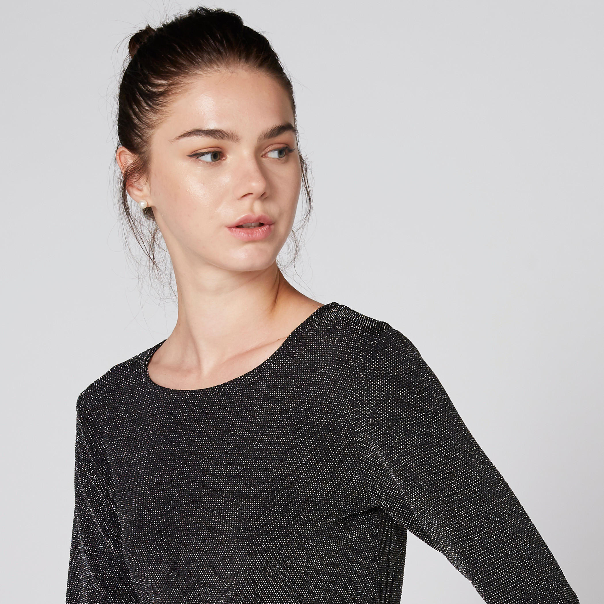 Textured Top with Round Neck and Long Sleeves-women-clothing-shirtsandblouses-blouses-image-4