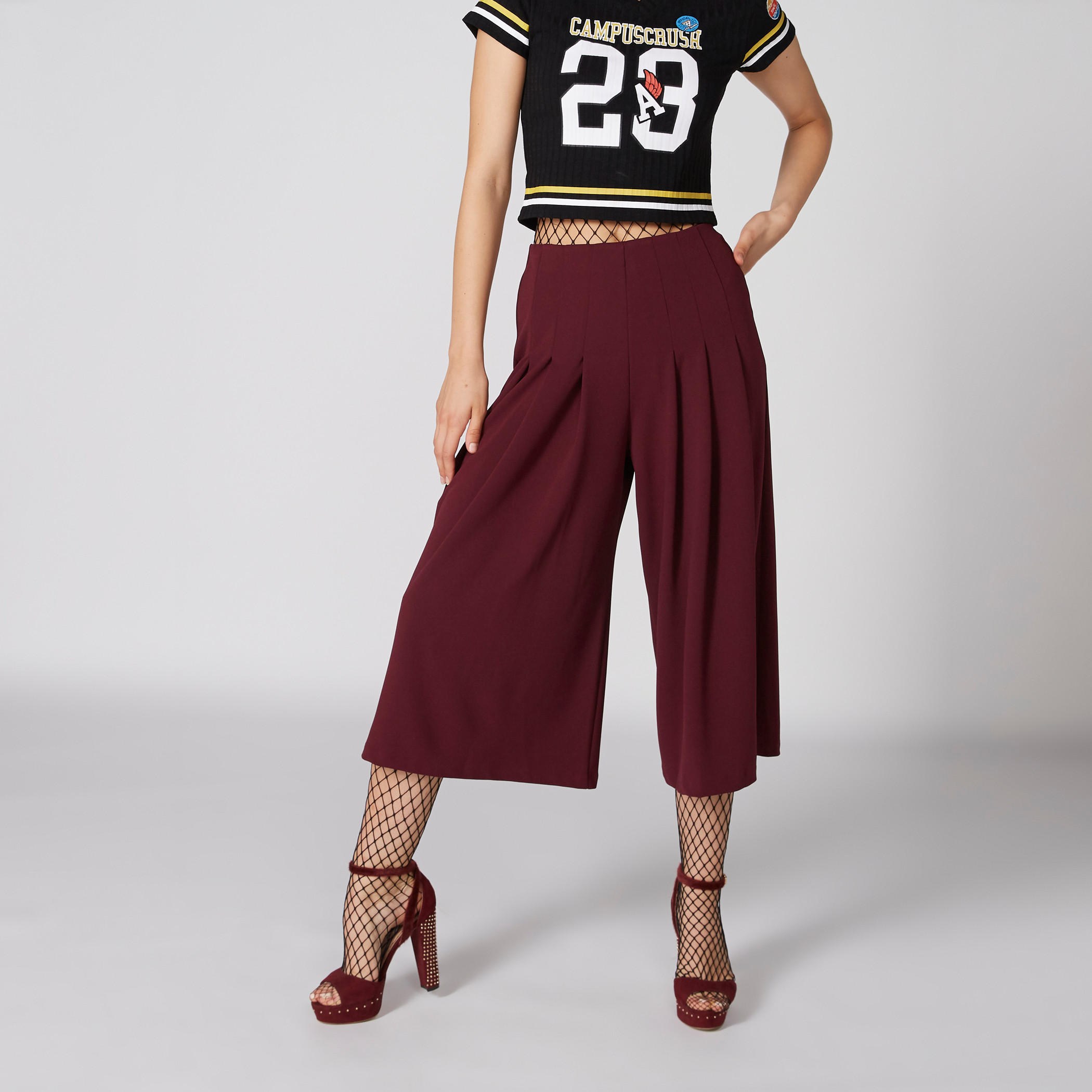 بنطال واسع الساقين بخصر مطّاطي وكشكش-women-clothing-bottoms-trousers-image-3