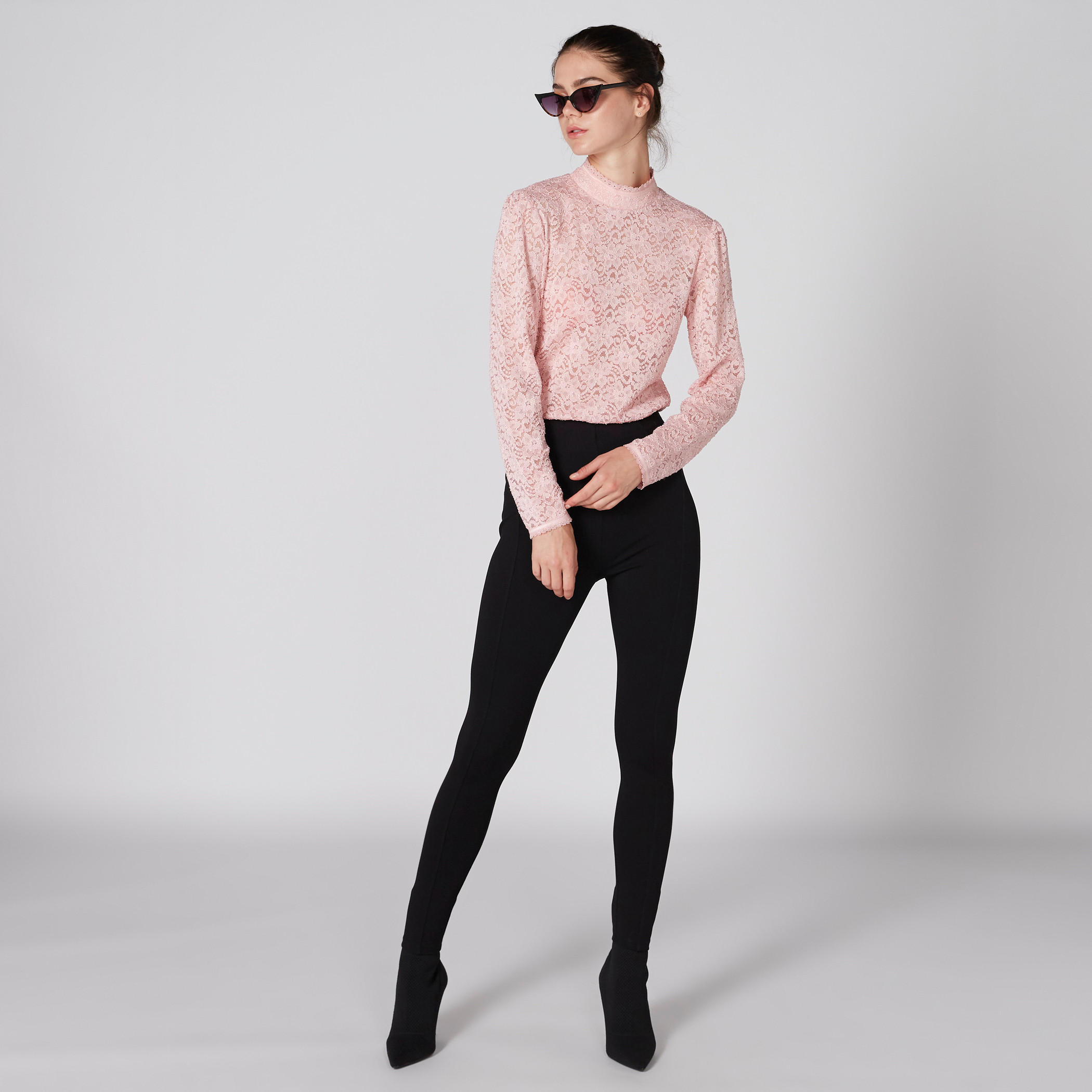 بنطال بونتي بخصر مطّاطي وتفاصيل دانتيل-women-clothing-bottoms-trousers-image-1