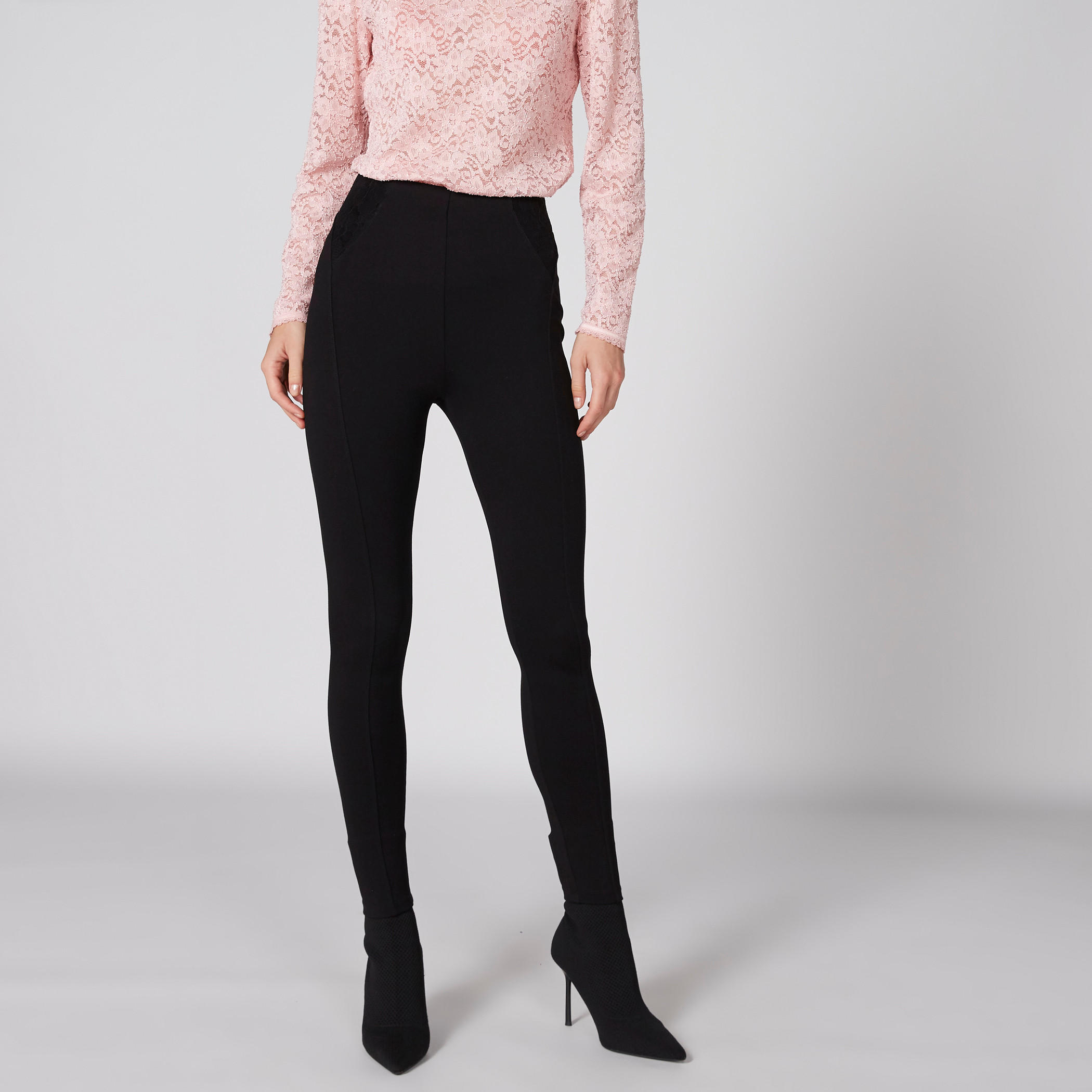 بنطال بونتي بخصر مطّاطي وتفاصيل دانتيل-women-clothing-bottoms-trousers-image-3