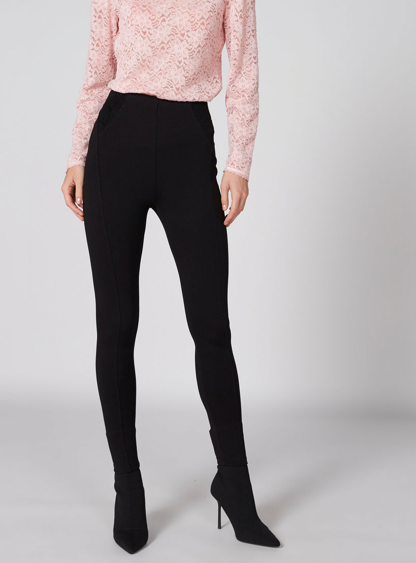 بنطال بونتي بخصر مطّاطي وتفاصيل دانتيل-women-clothing-bottoms-trousers-image-3