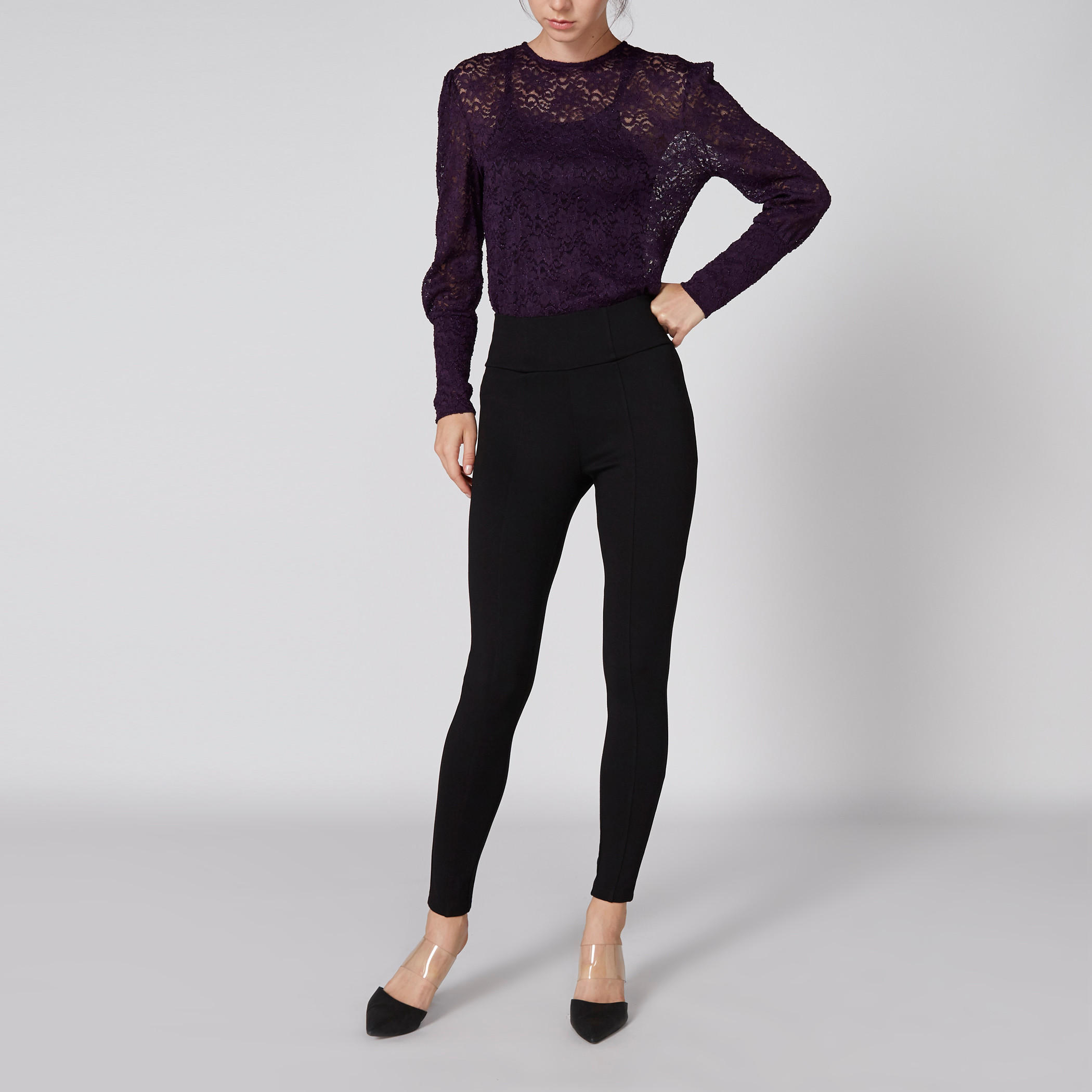 بنطال بونتي طويل بخصر مطّاطي-women-clothing-bottoms-trousers-image-1