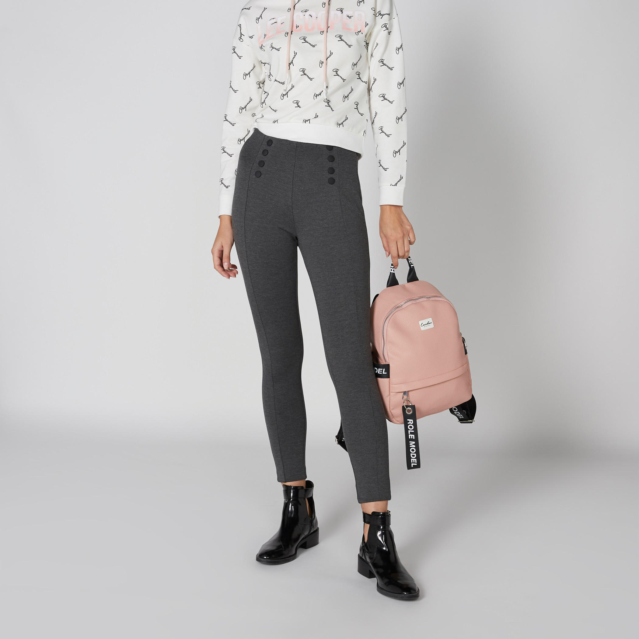 بنطال بونتي طويل بخصر مطّاطي وأزرار-women-clothing-bottoms-trousers-image-3