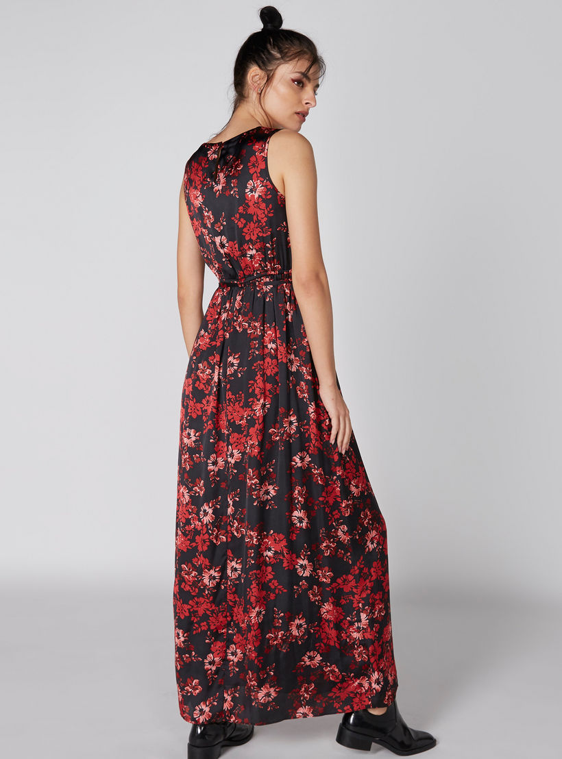 فستان طويل دون أكمام بياقة قارب ورباط وطبعات أزهار-women-clothing-dresses-image-2