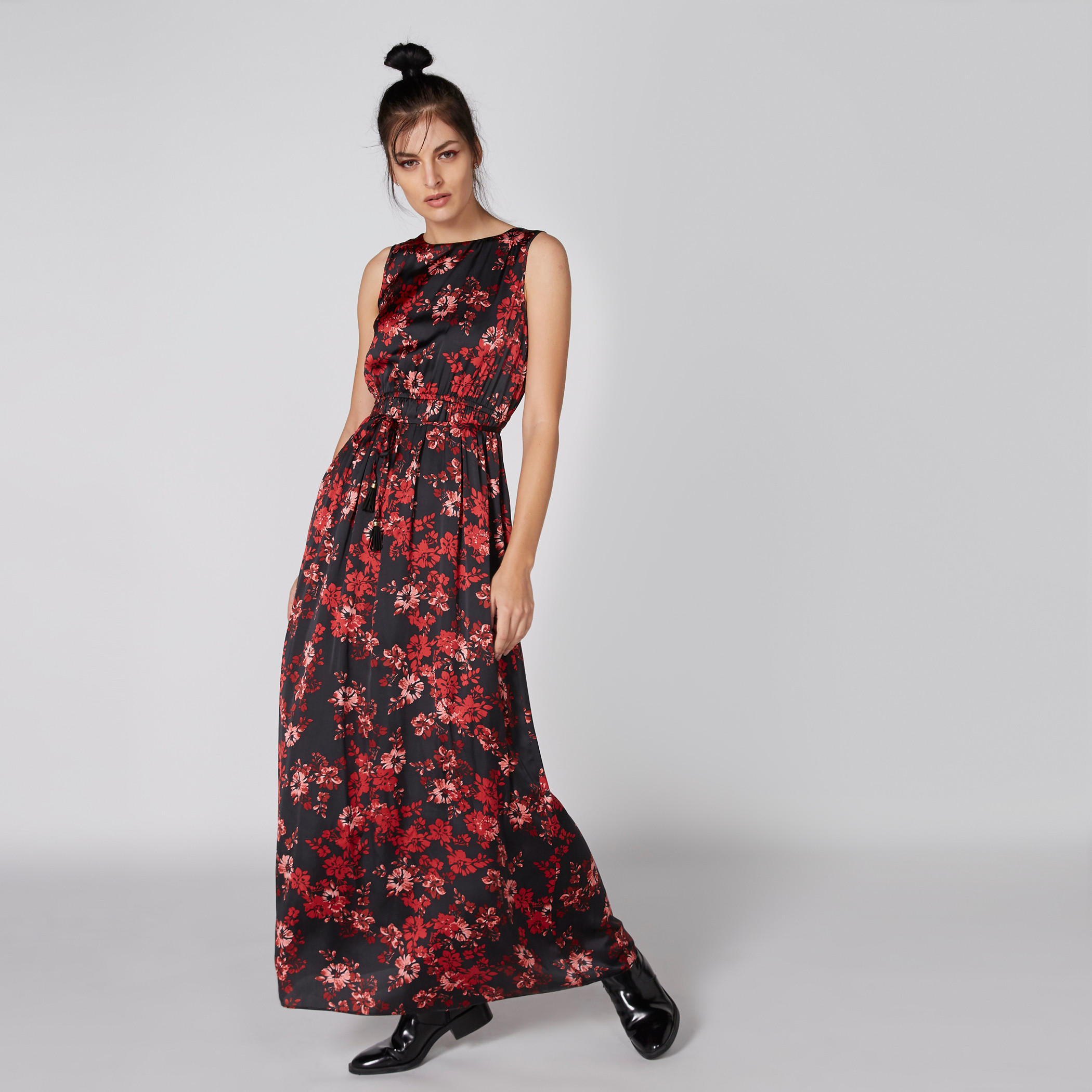 فستان طويل دون أكمام بياقة قارب ورباط وطبعات أزهار-women-clothing-dresses-image-3