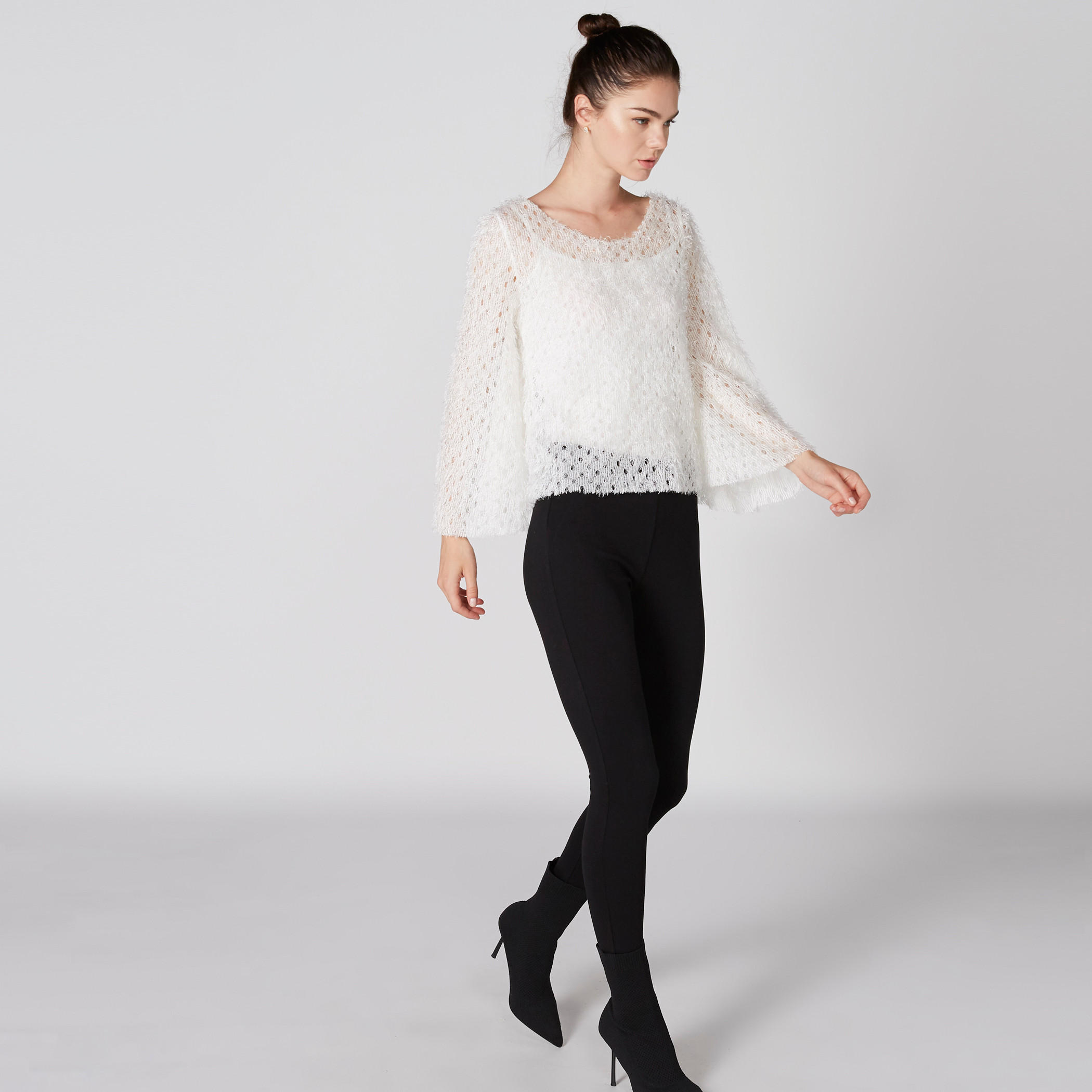 كنزة بارزة الملمس بياقة مستديرة وأكمام طويلة واسعة-women-clothing-cardigansandjumpers-jumpers-image-3