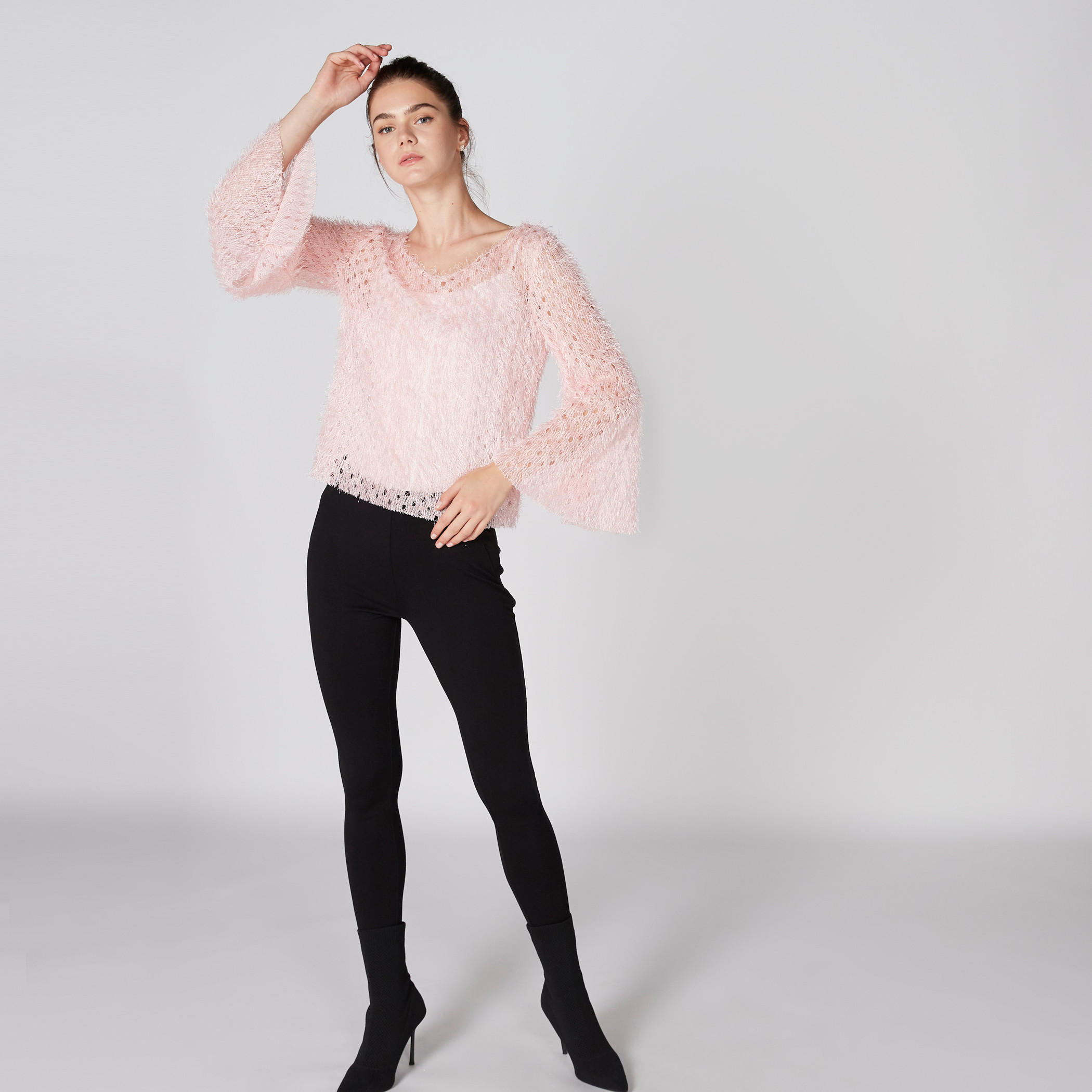 كنزة بارزة الملمس بياقة مستديرة وأكمام طويلة واسعة-women-clothing-cardigansandjumpers-jumpers-image-3