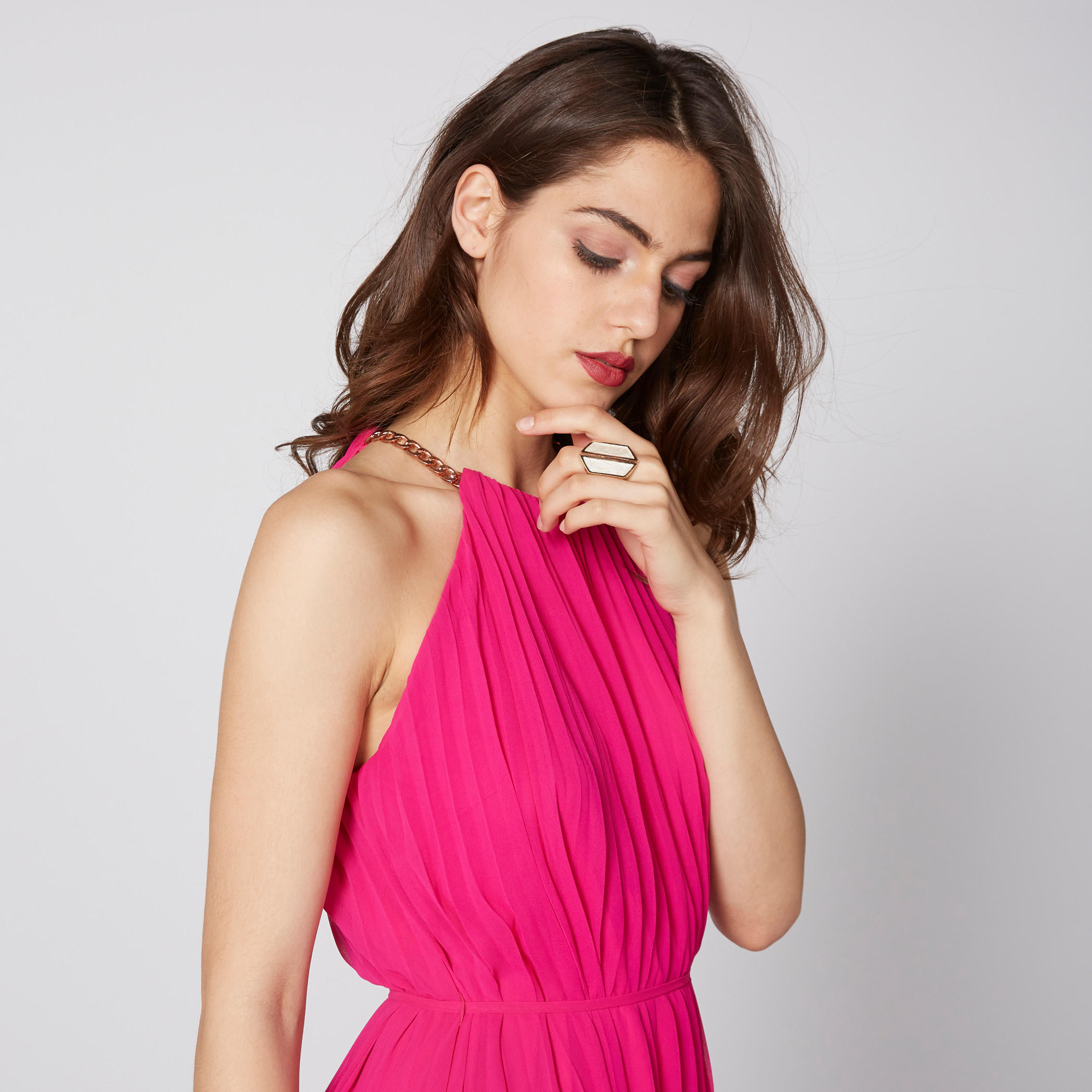 فستان طويل بأربطة وحزام سلسلة-women-clothing-dresses-image-1