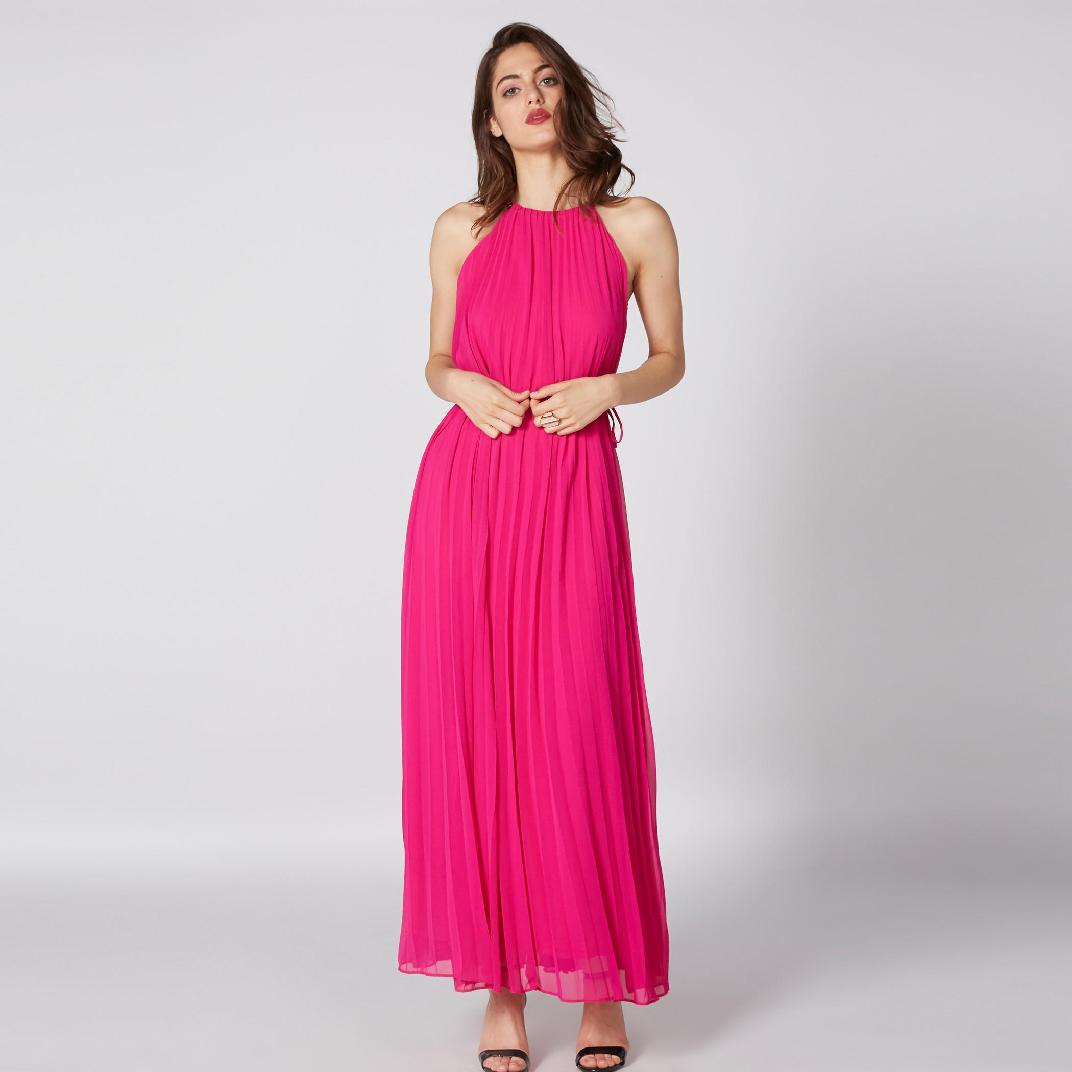 فستان طويل بأربطة وحزام سلسلة-women-clothing-dresses-image-2