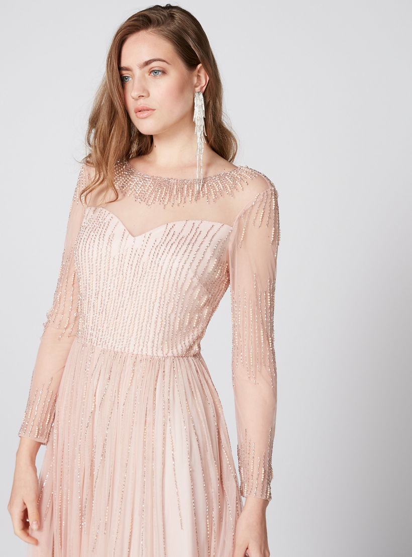 Embellished Maxi Dress with Round Neck and Long Sleeves-women-clothing-dresses-image-1