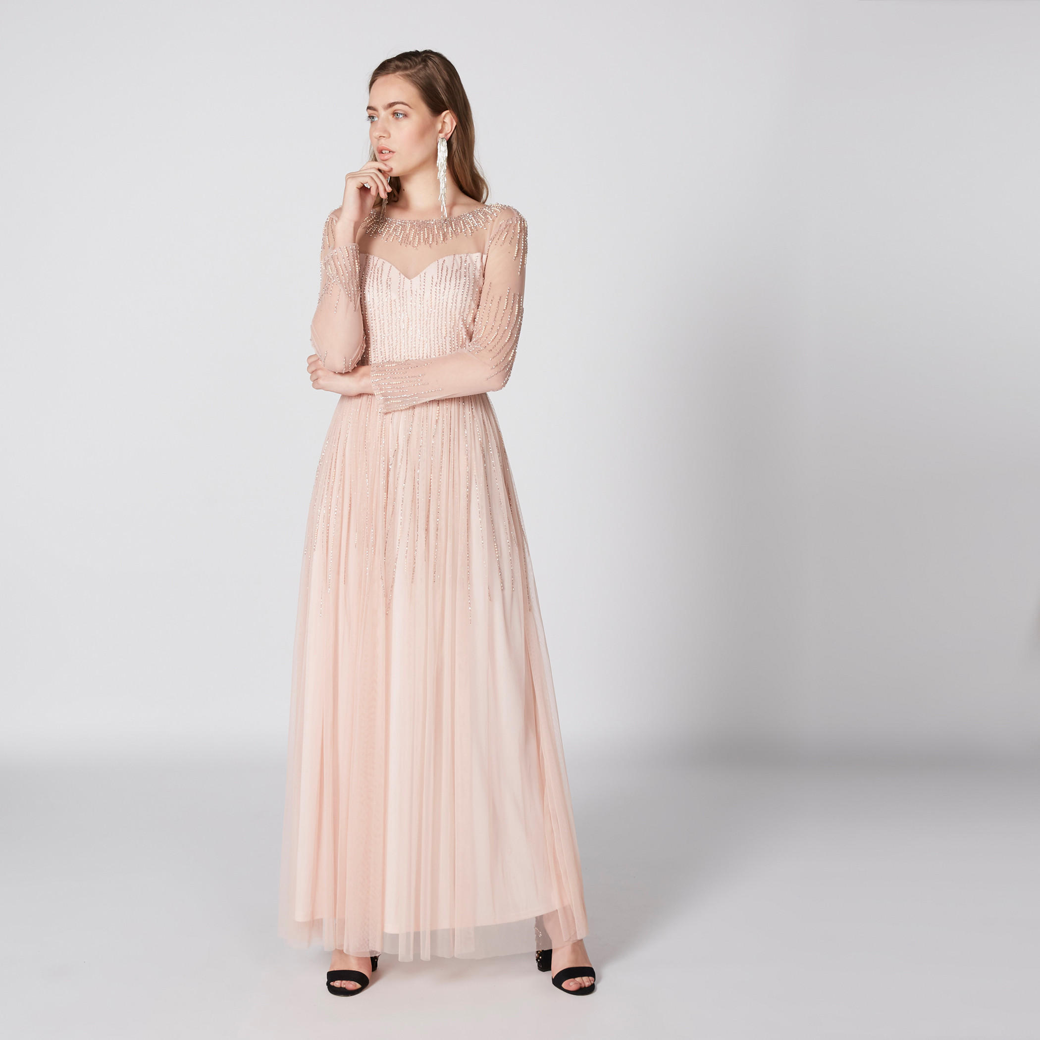 Embellished Maxi Dress with Round Neck and Long Sleeves-women-clothing-dresses-image-2
