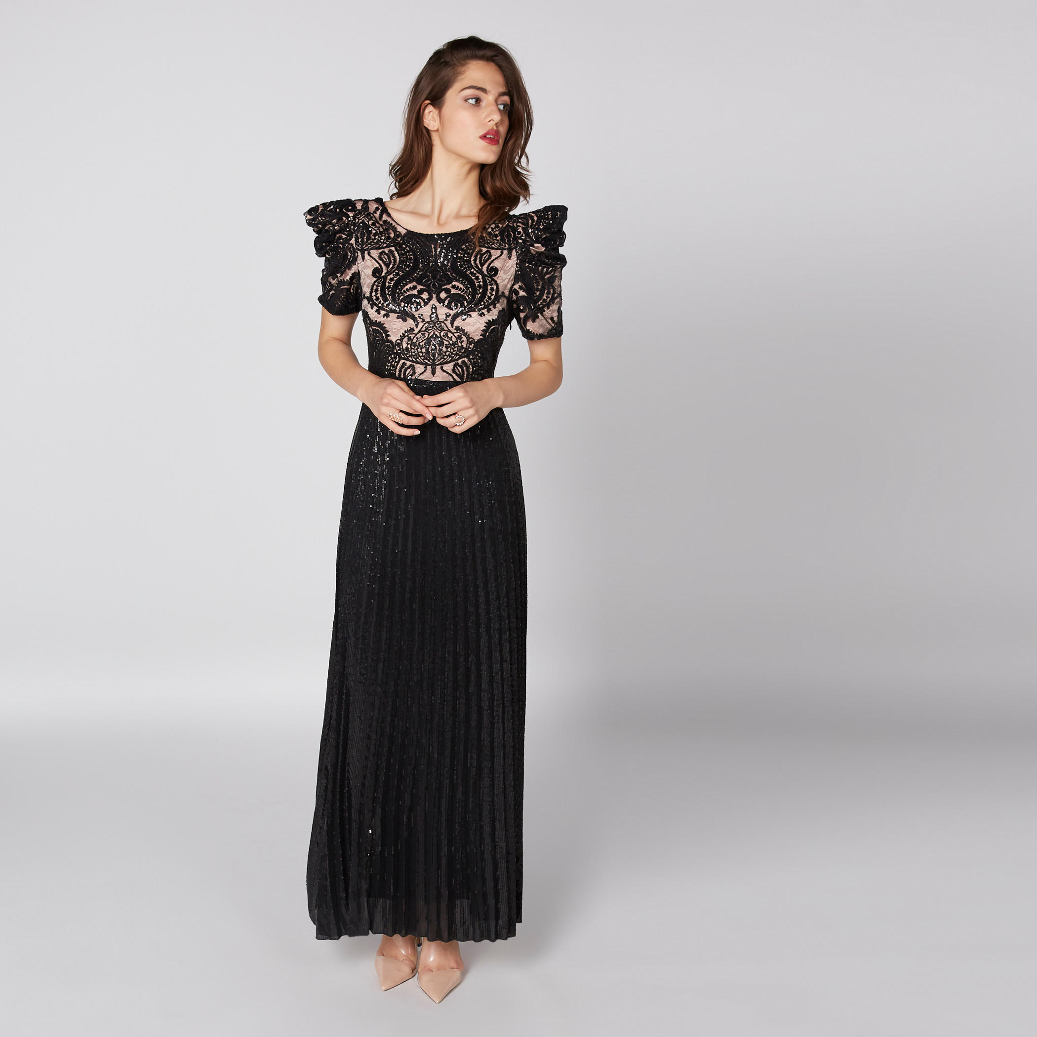 فستان طويل مزين بأكمام قصيرة-women-clothing-dresses-image-2