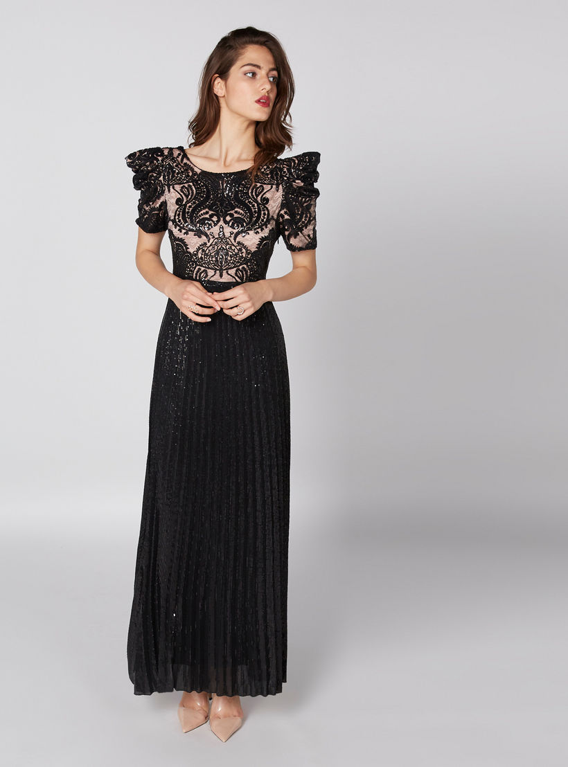 فستان طويل مزين بأكمام قصيرة-women-clothing-dresses-image-2
