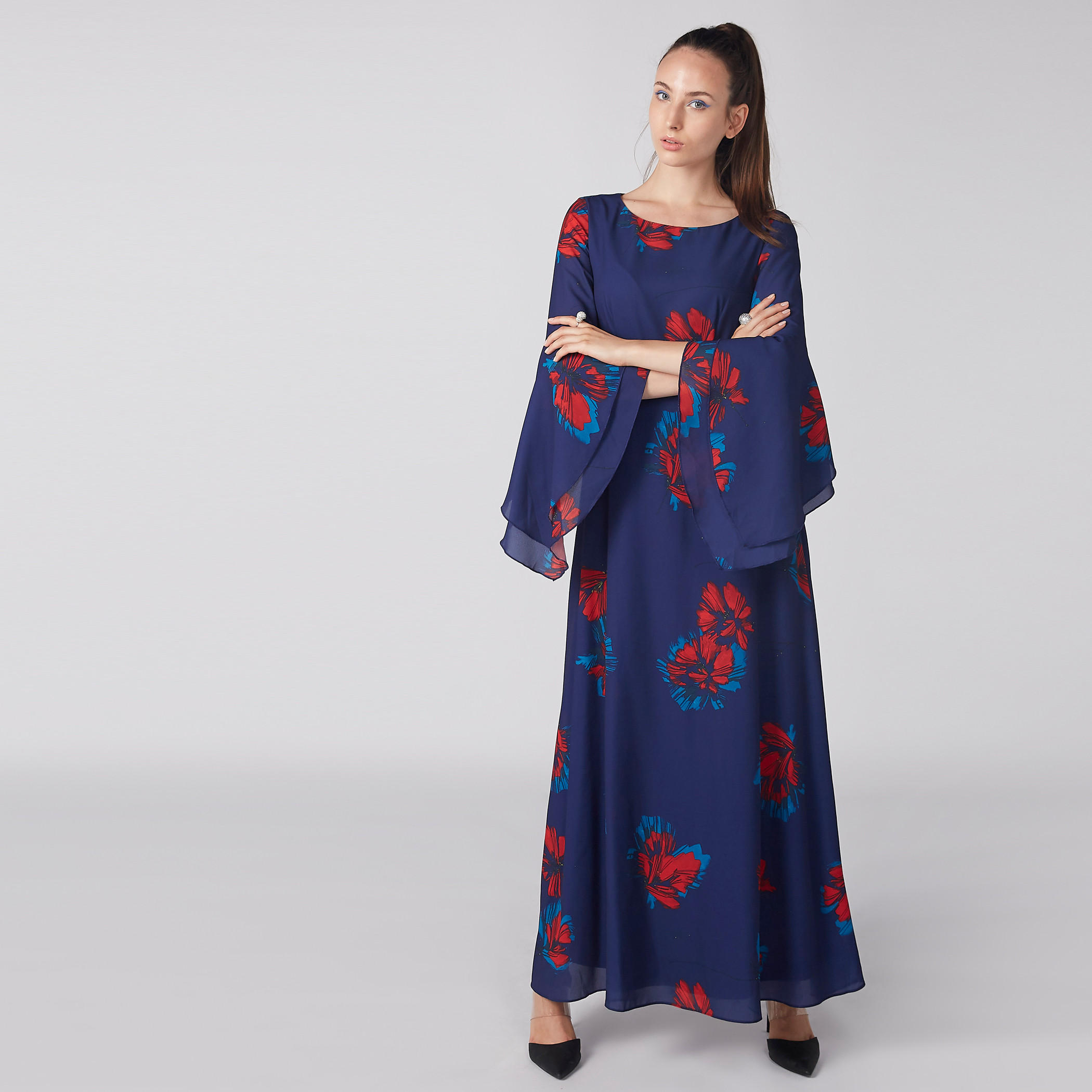 Floral Printed Dress with Flared Sleeves-women-clothing-dresses-image-1