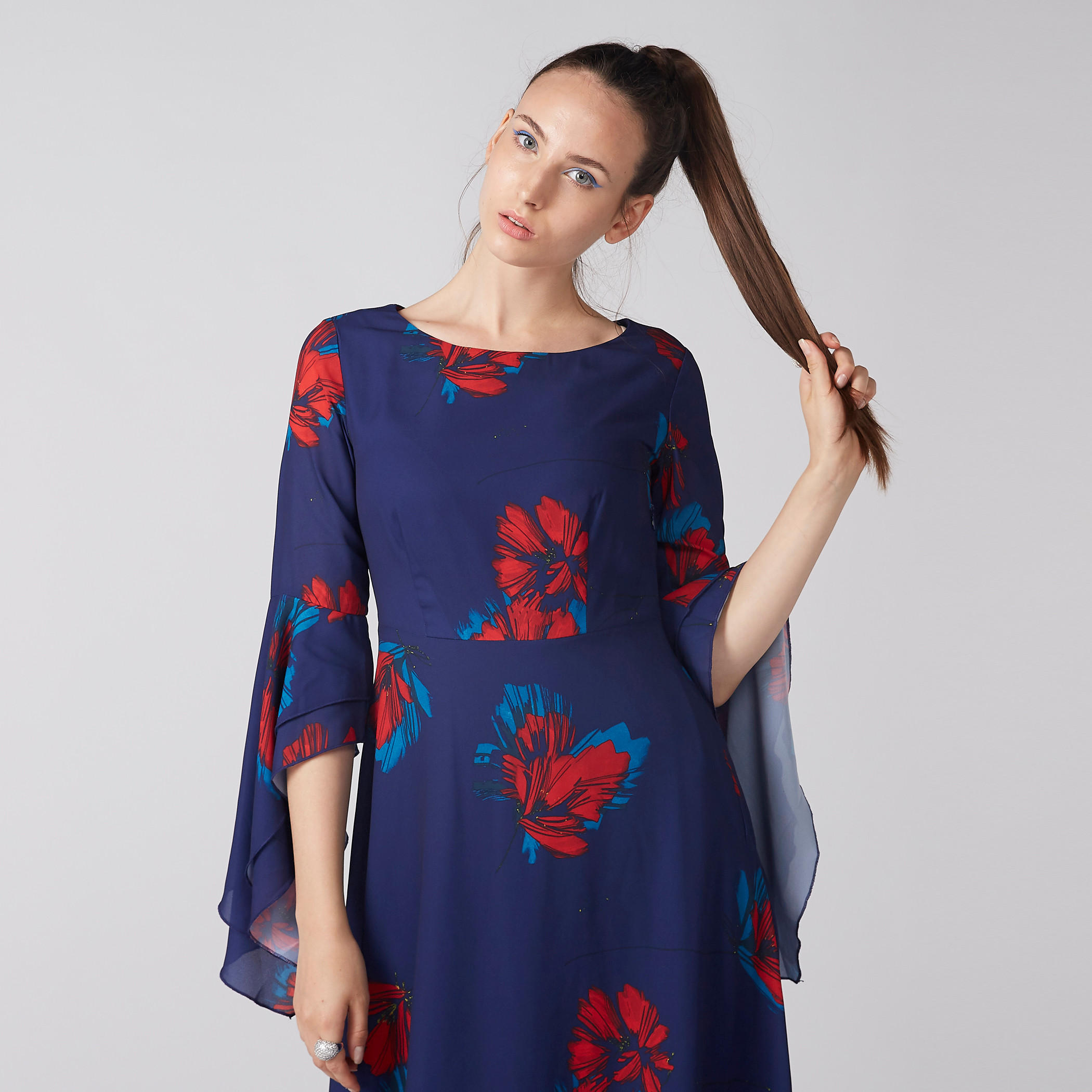 Floral Printed Dress with Flared Sleeves-women-clothing-dresses-image-2